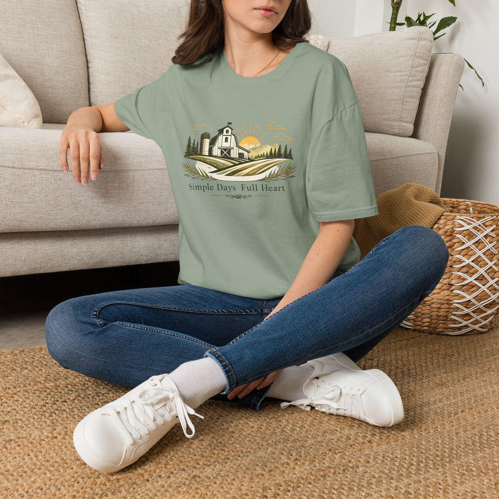 Farmhouse Sunrise T-Shirt — "Simple Days Full Heart" Rustic Country Tee