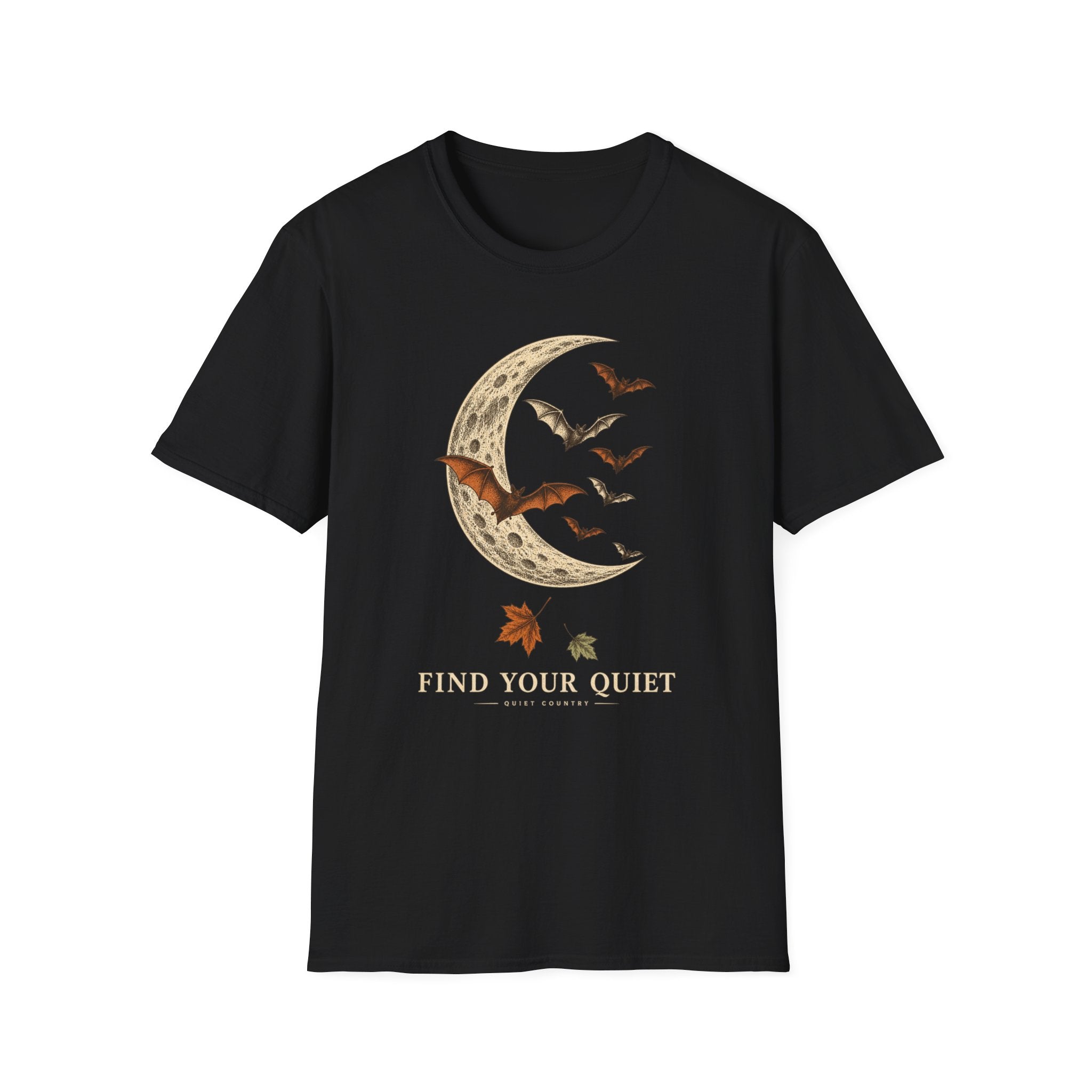 Moon & Bats Graphic Tee — "Find Your Quiet" Relaxed T-Shirt