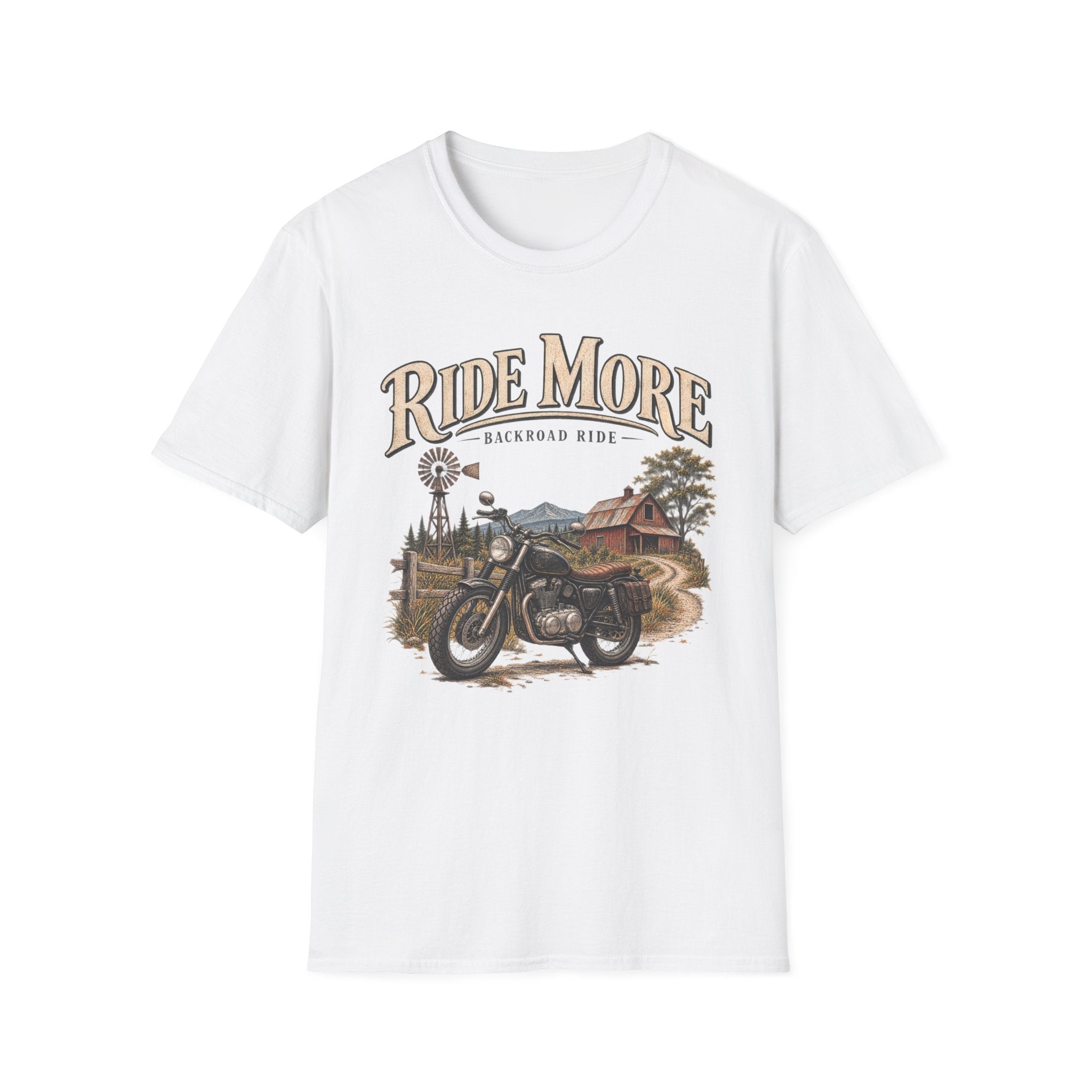 Ride More Motorcycle T-Shirt — Vintage Backroad Biker Graphic