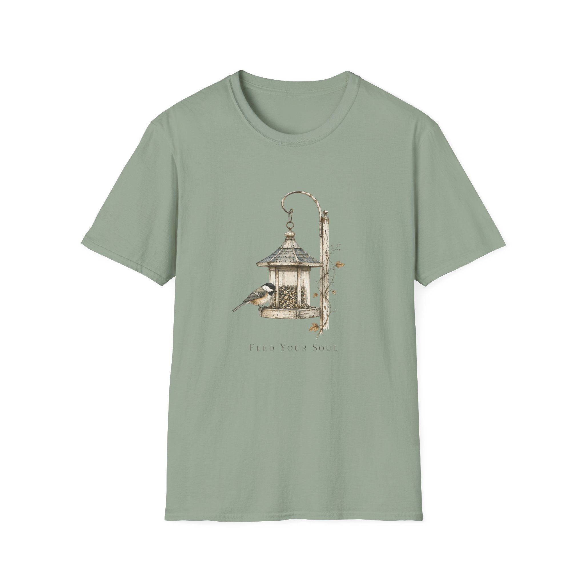 Bird Feeder Illustration T-Shirt — Rustic Garden Birdwatching Tee