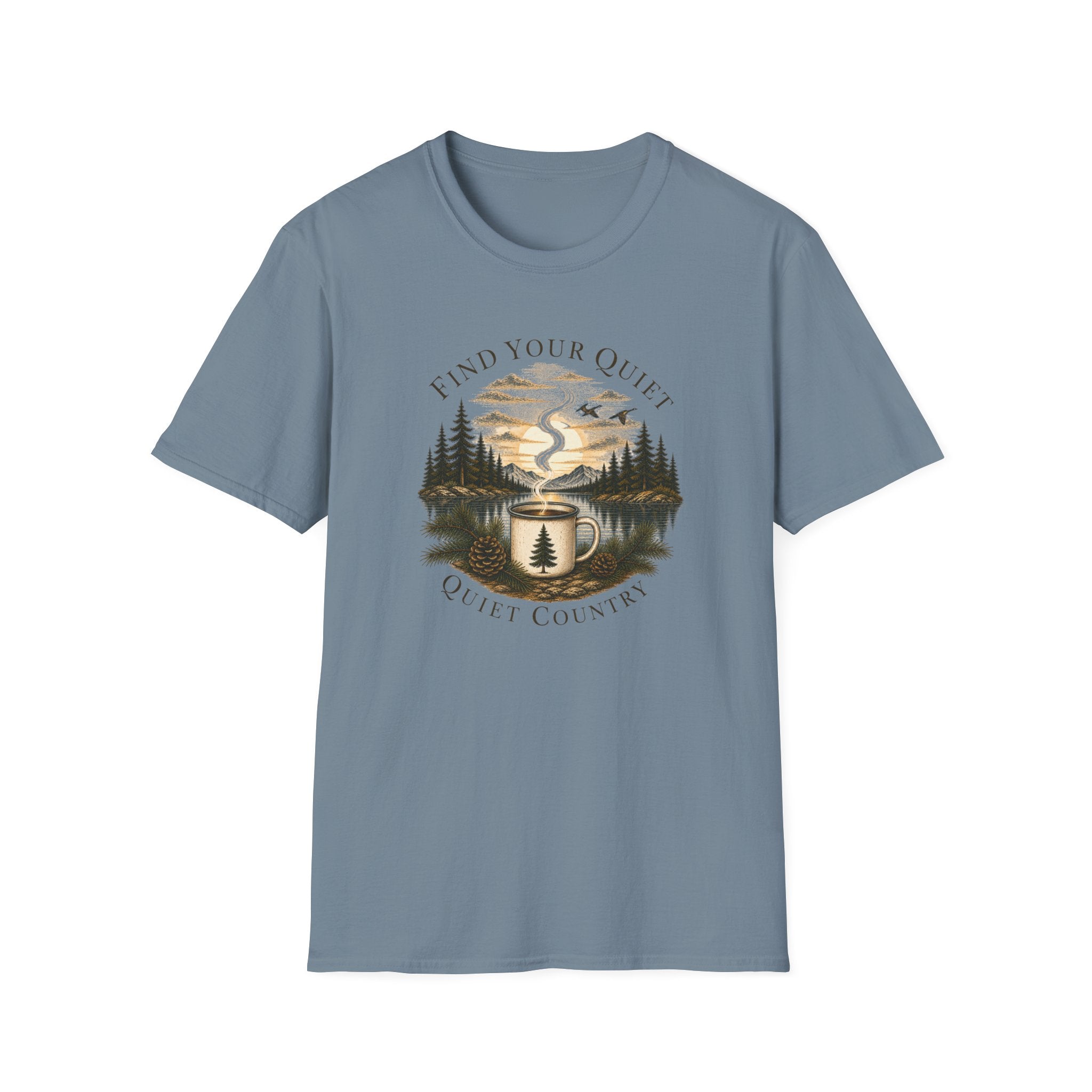 Find Your Quiet Coffee Tee — Mountain Lake Mug Graphic T-Shirt