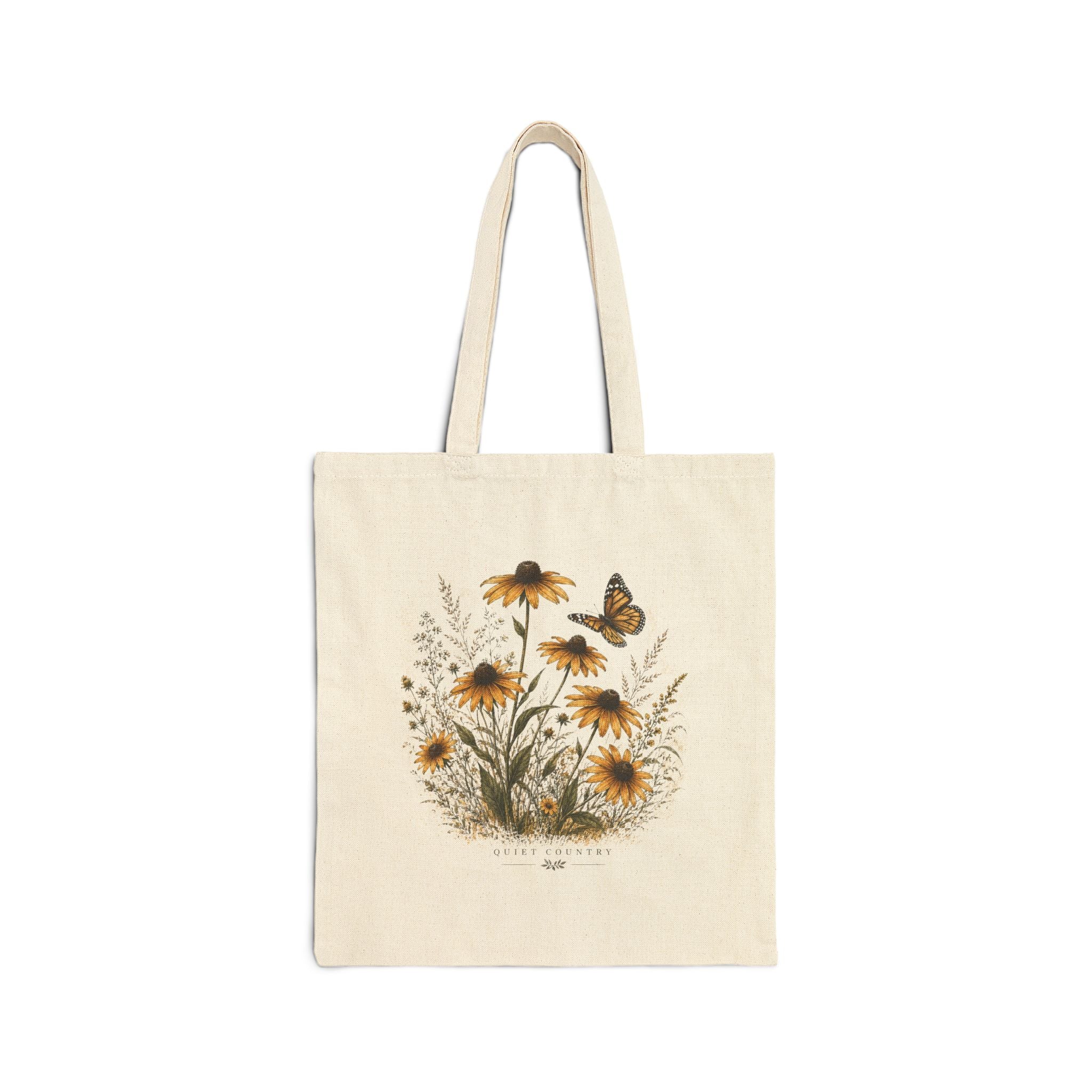 Canvas Tote Bag — Vintage Wildflower & Butterfly Floral Market Tote