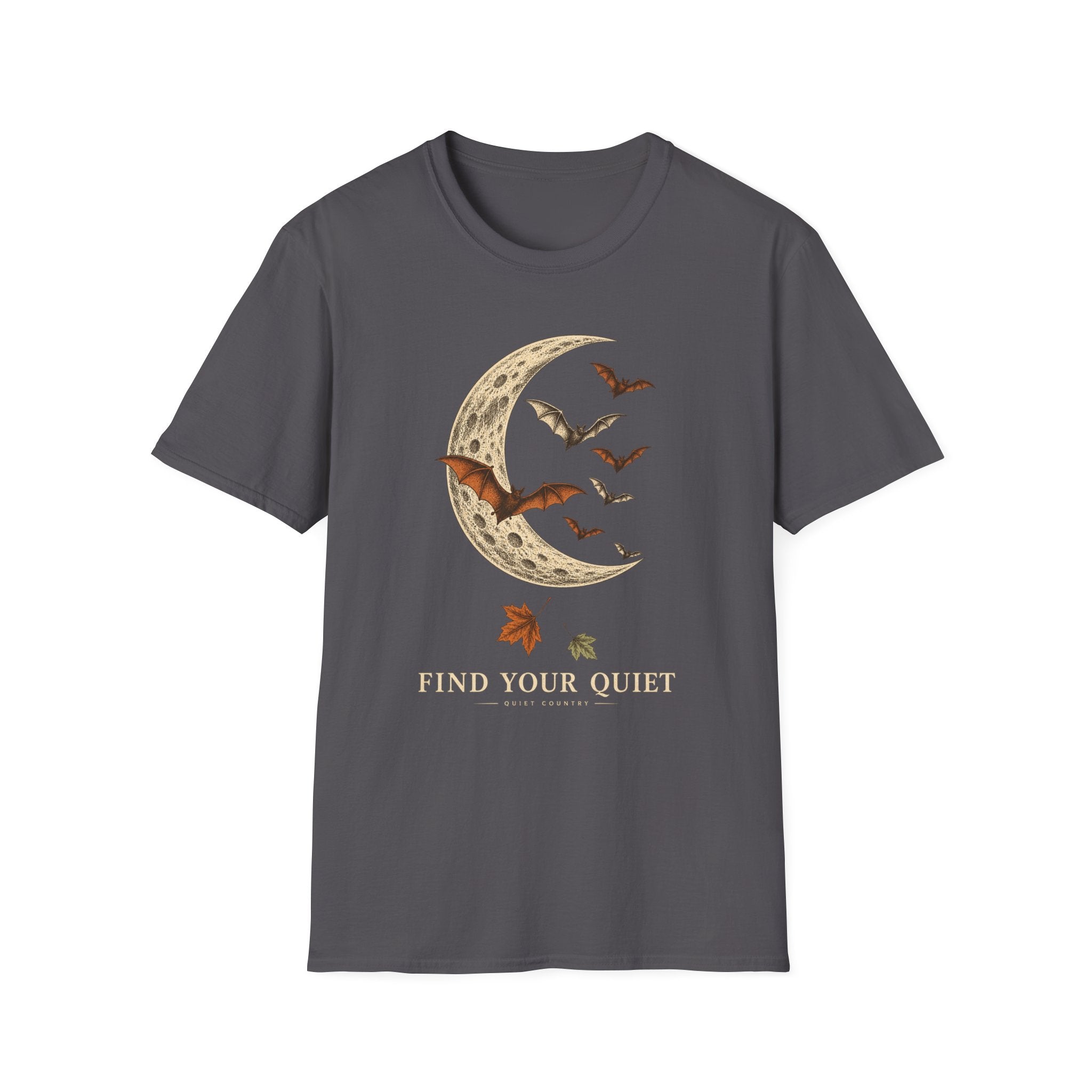 Moon & Bats Graphic Tee — "Find Your Quiet" Relaxed T-Shirt