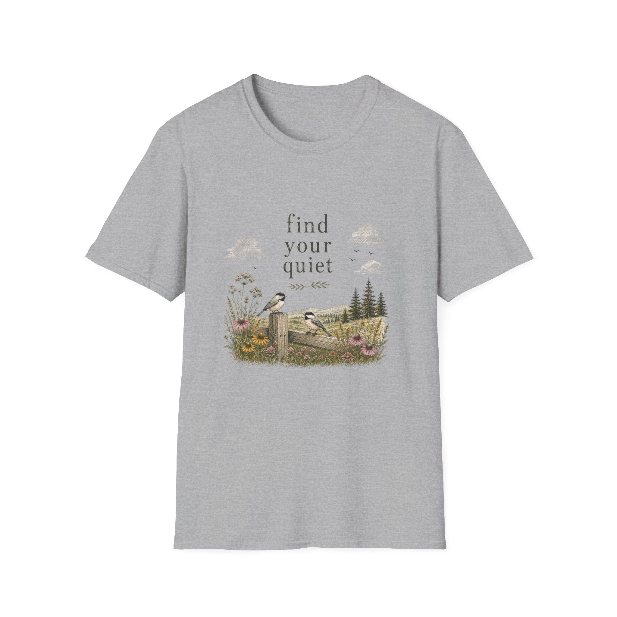 Find Your Quiet Bird T-Shirt — Nature Scene Relaxation Tee