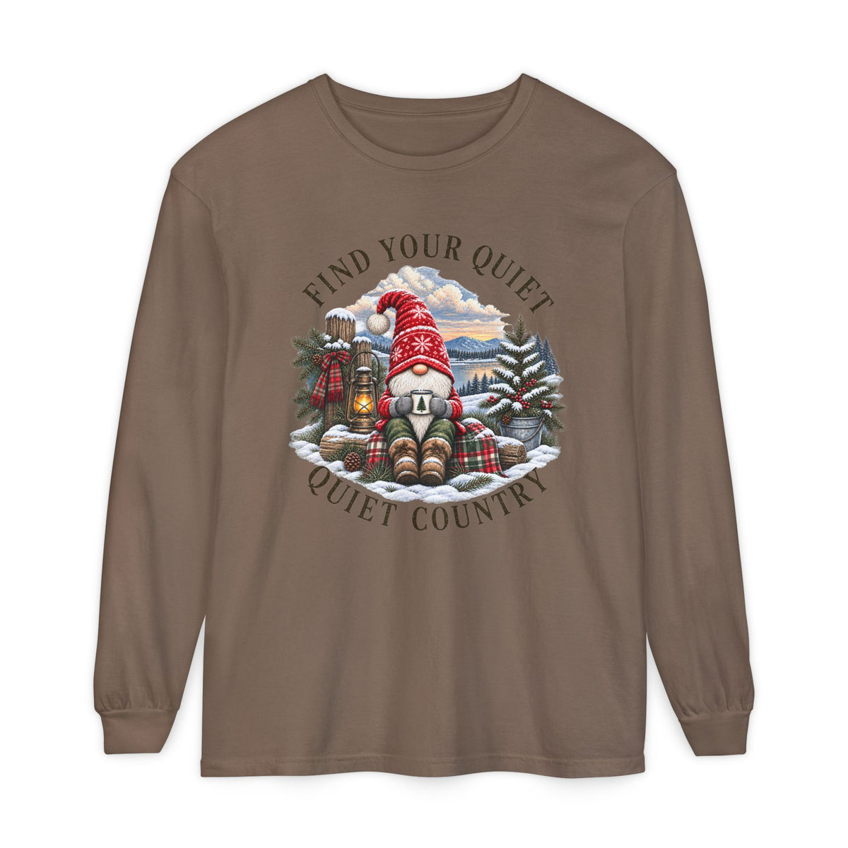 Find Your Quiet Country Long Sleeve — Cozy Gnome Woodland Tee