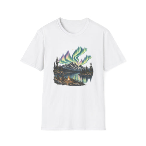 Aurora Mountain Tee — Northern Lights Camping T-Shirt