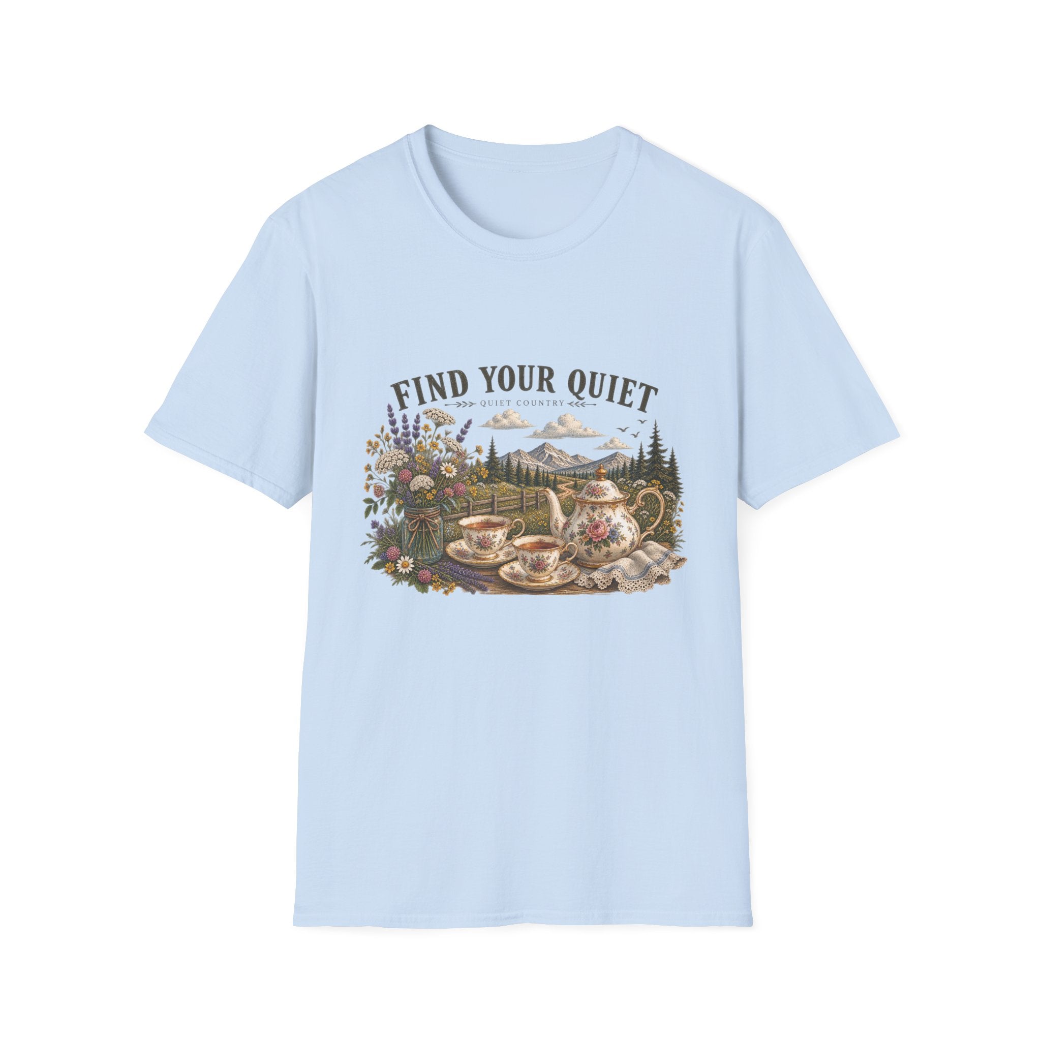 Find Your Quiet T-Shirt — Scenic Cabin Nature Graphic Tee