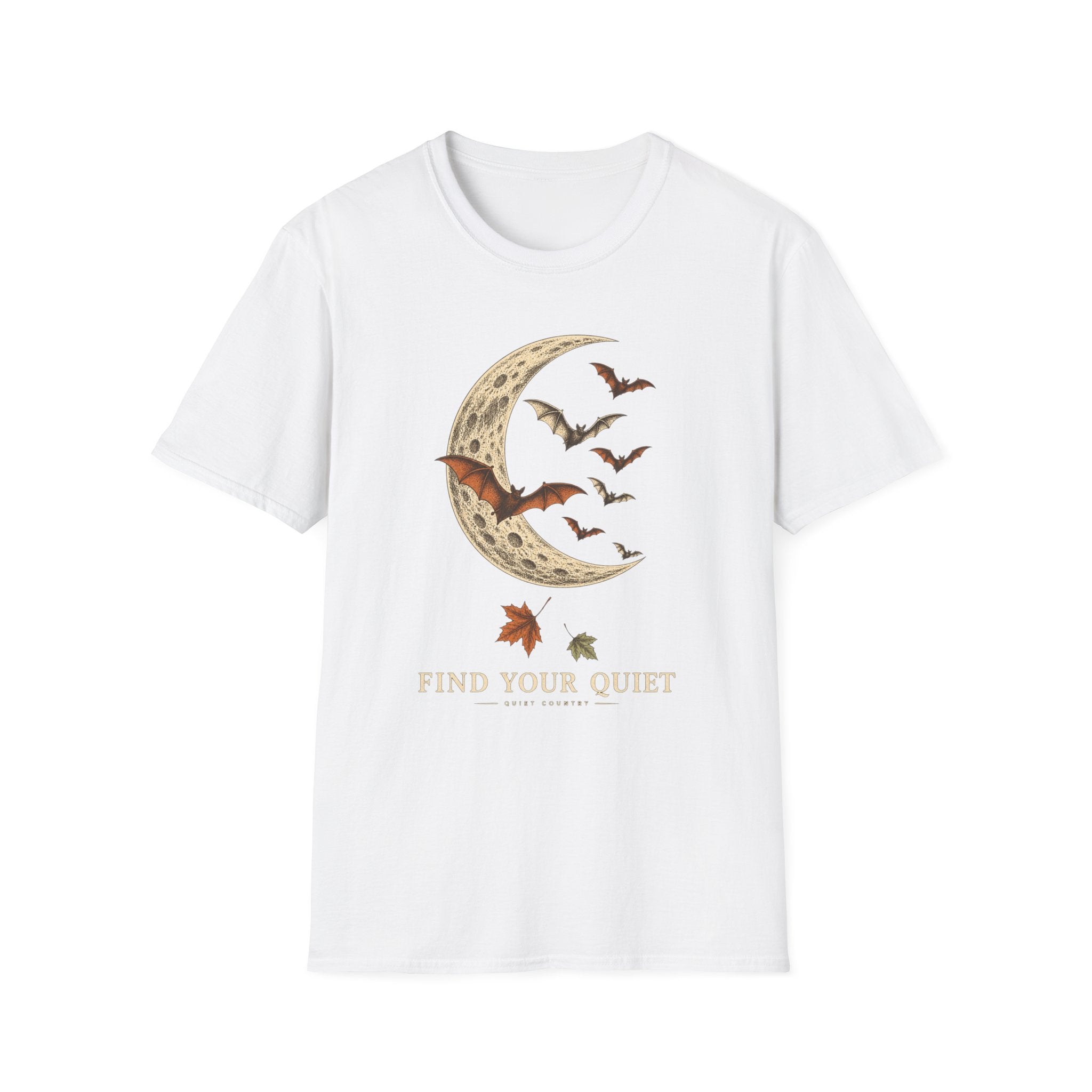 Moon & Bats Graphic Tee — "Find Your Quiet" Relaxed T-Shirt