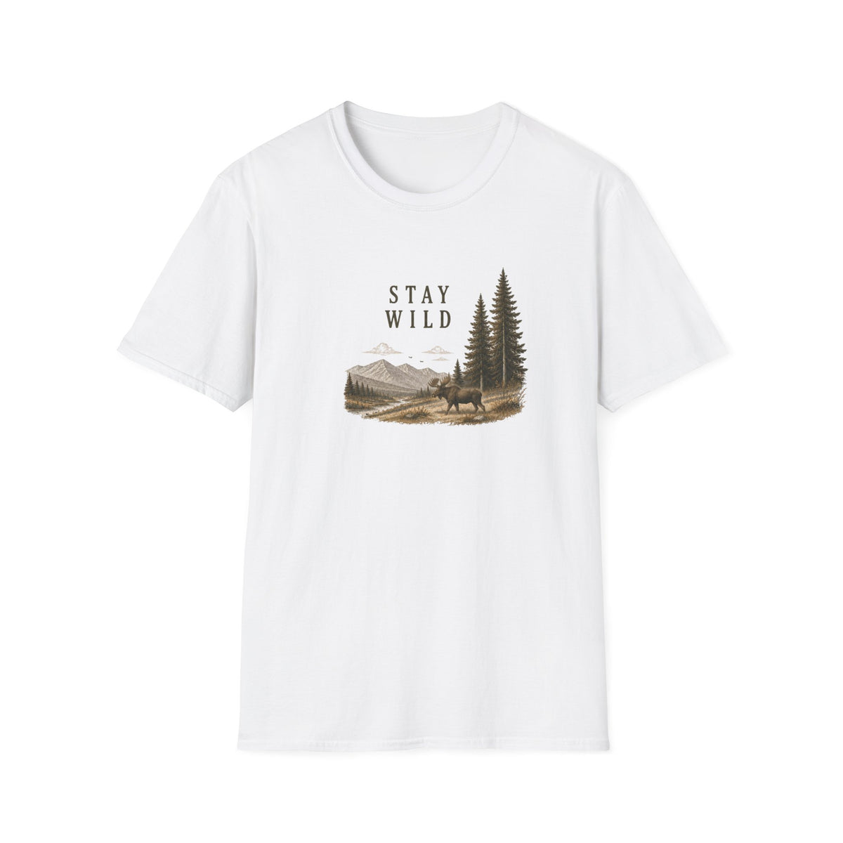 Stay Wild Mountain T-Shirt — Nature Forest Moose Graphic Tee