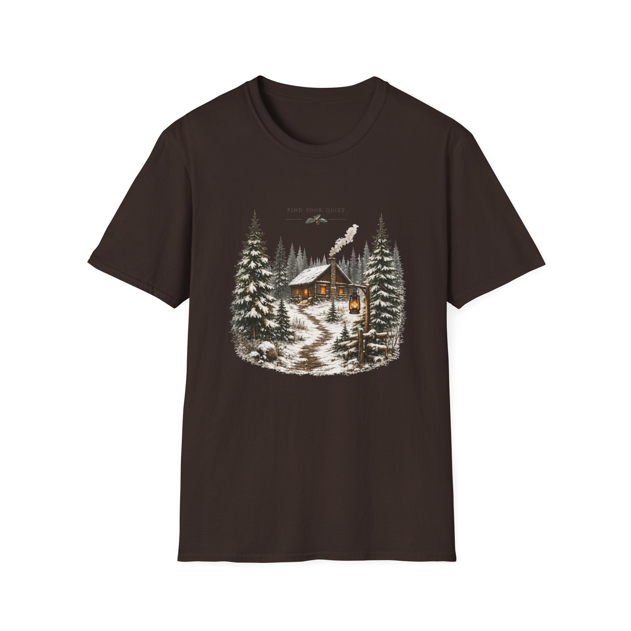 Cabin in the Pines T-Shirt — 'Find Your Quiet' Cozy Winter Graphic Tee