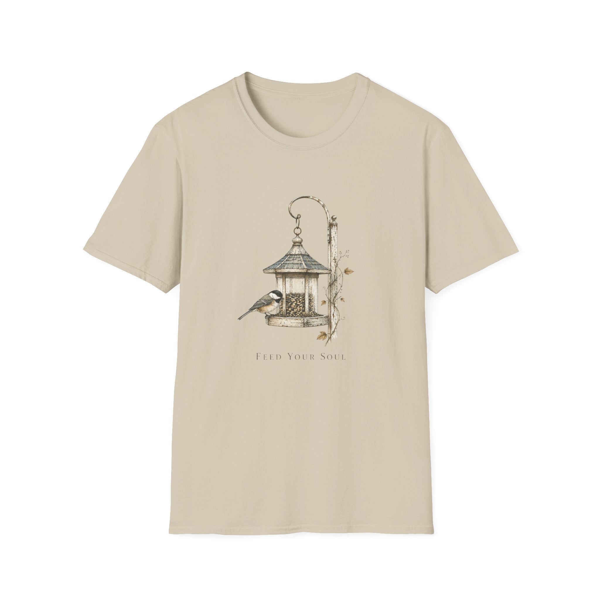 Bird Feeder Illustration T-Shirt — Rustic Garden Birdwatching Tee