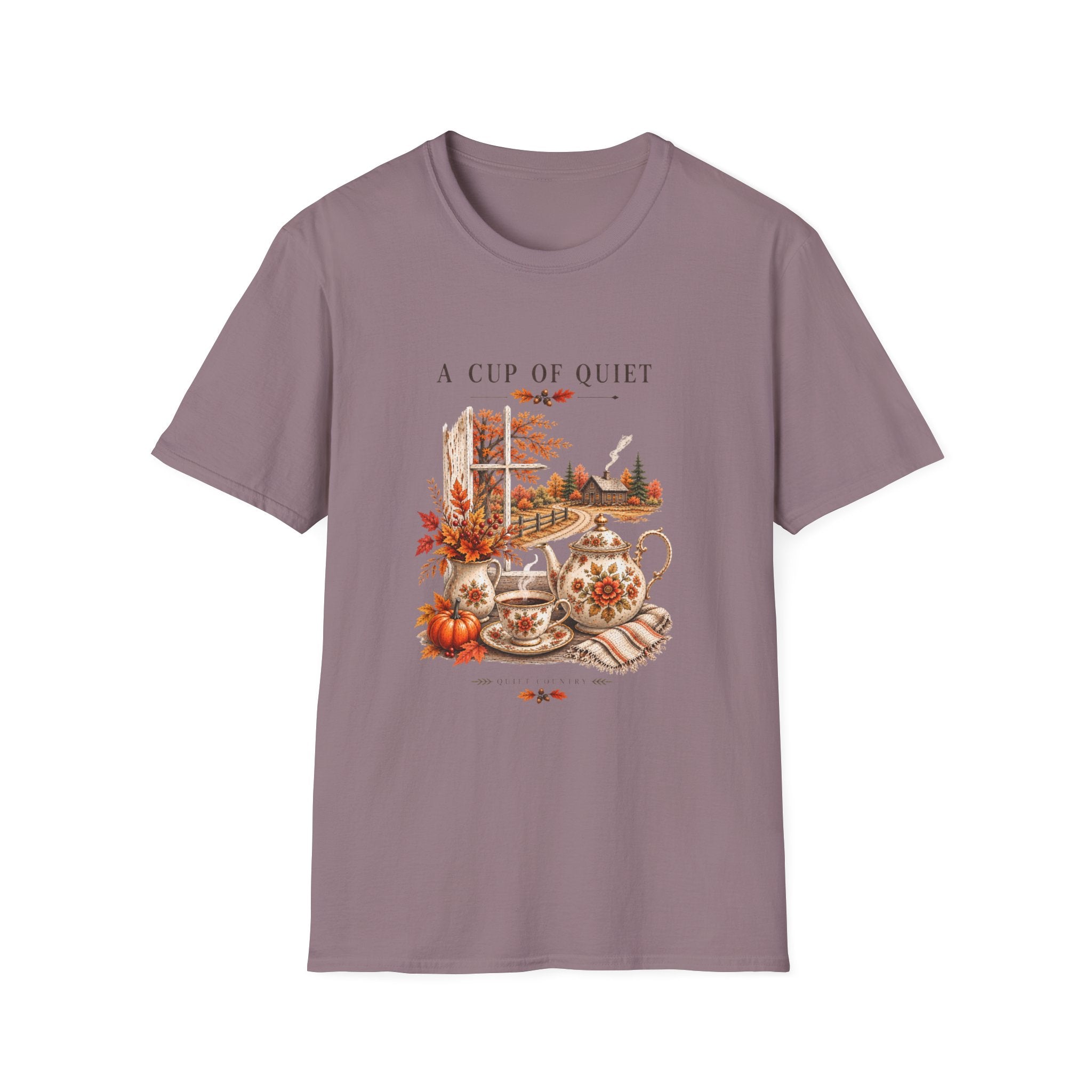A Cup of Quiet Tee — Cozy Autumn Cottage Graphic T-Shirt