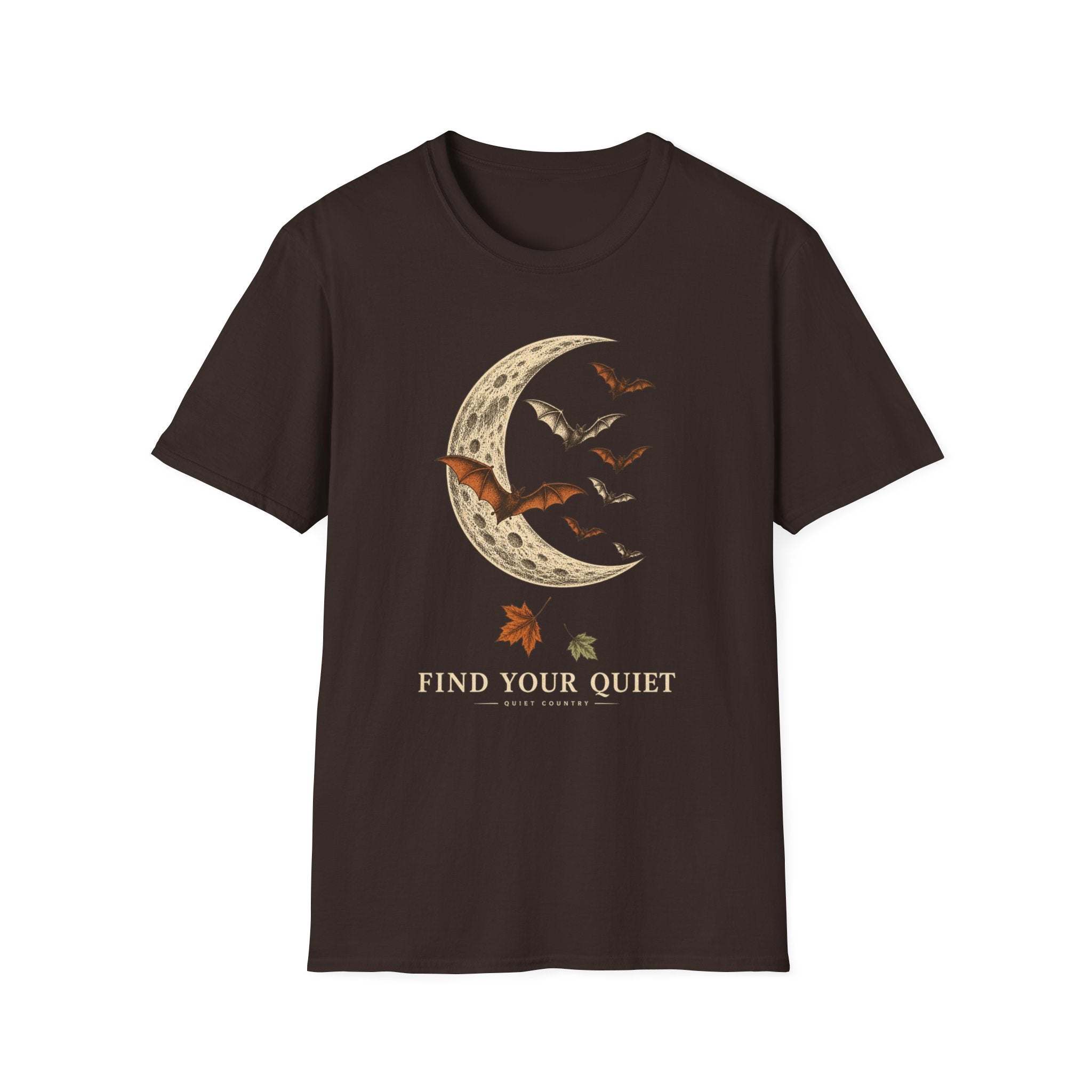Moon & Bats Graphic Tee — "Find Your Quiet" Relaxed T-Shirt