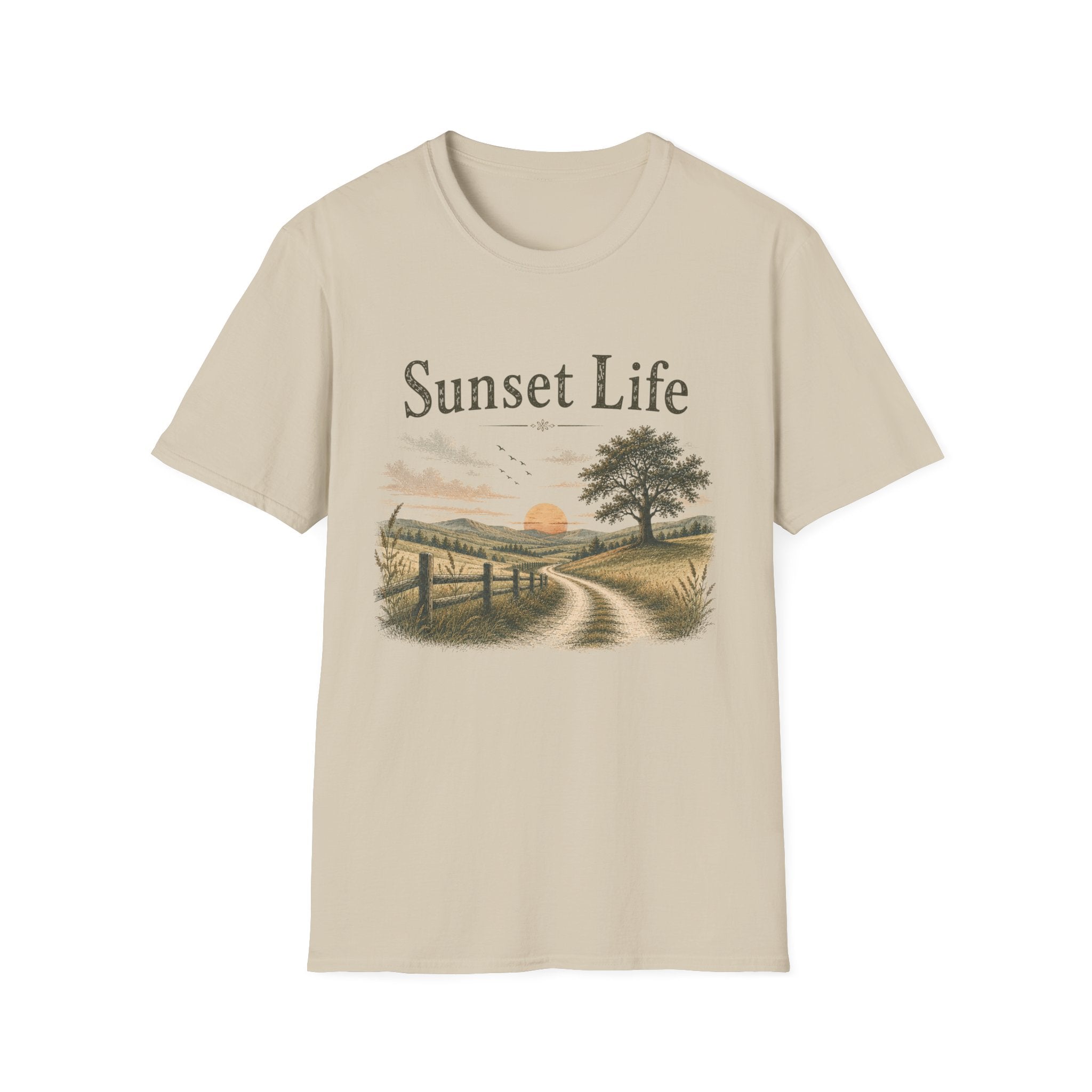 Sunset Life T-Shirt — Rustic Sunset Landscape Tee for Relaxed Outdoor Vibes
