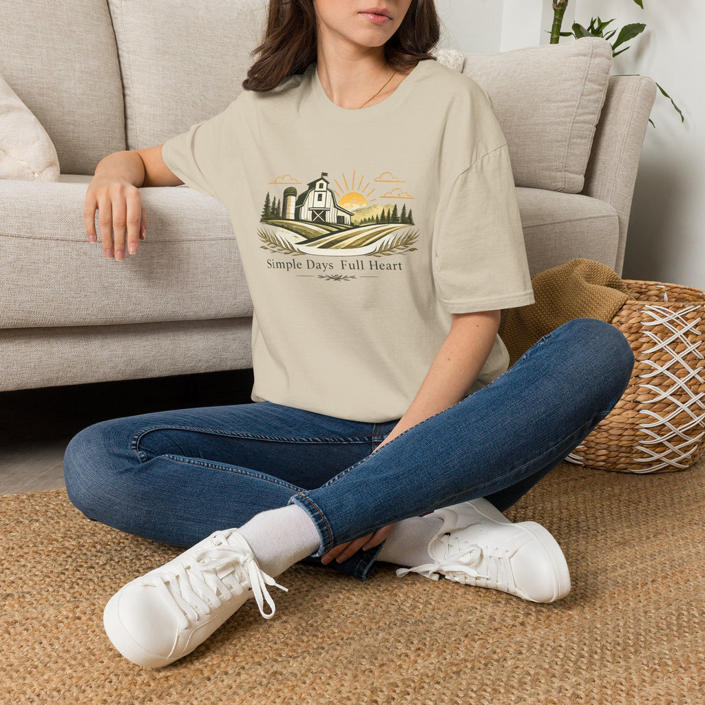 Farmhouse Sunrise T-Shirt — "Simple Days Full Heart" Rustic Country Tee