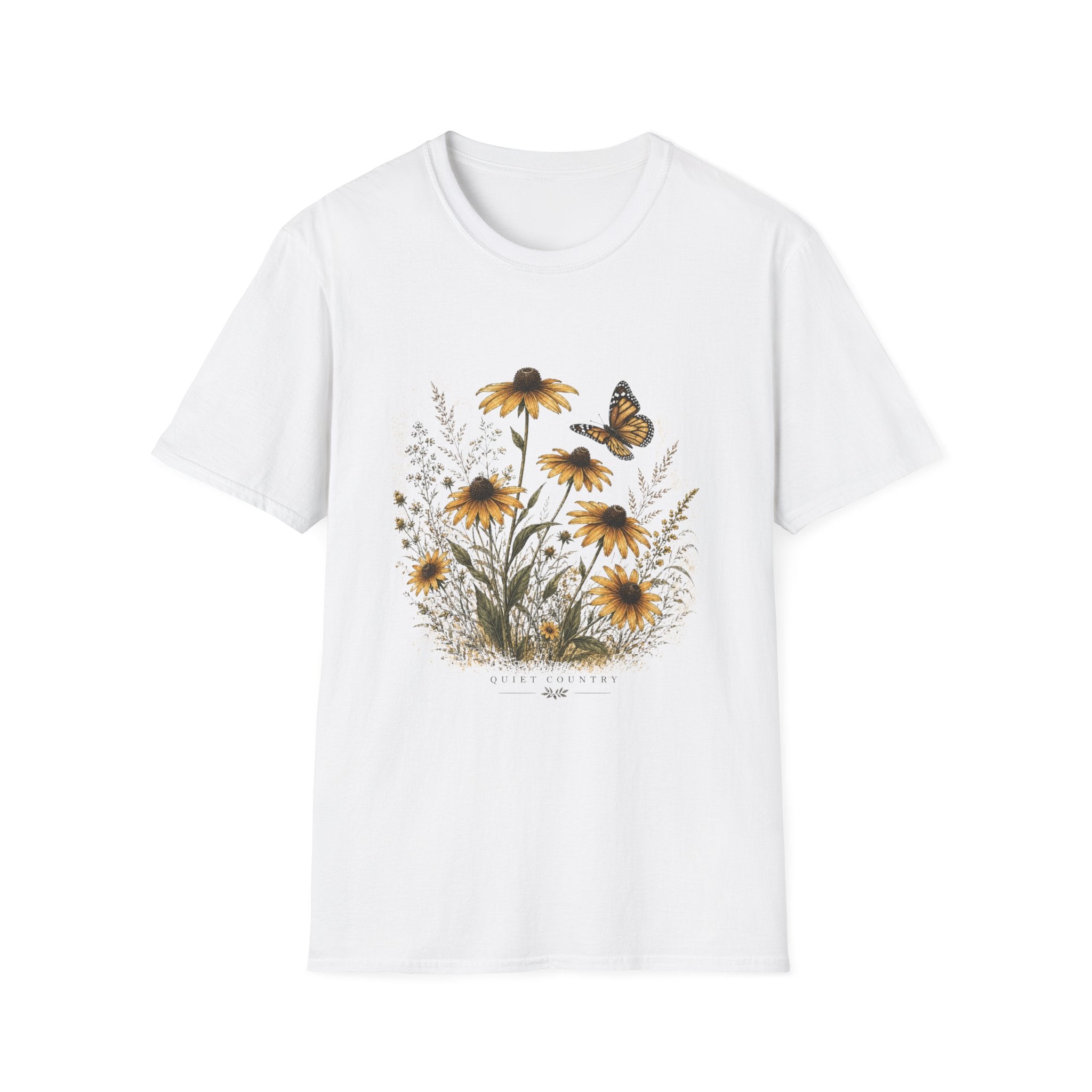 Sunflower & Monarch T-Shirt — Botanical Butterfly Floral Tee