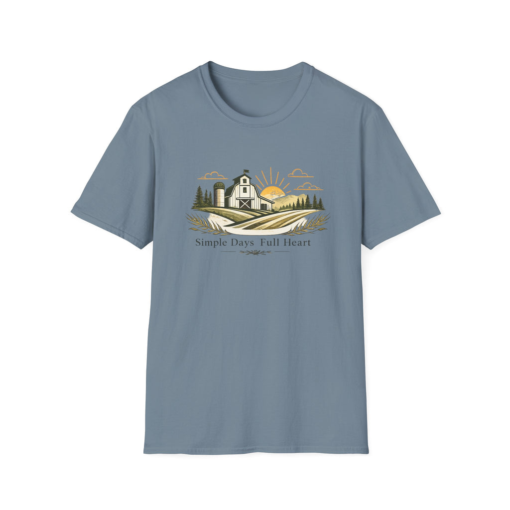Farmhouse Sunrise T-Shirt — "Simple Days Full Heart" Rustic Country Tee