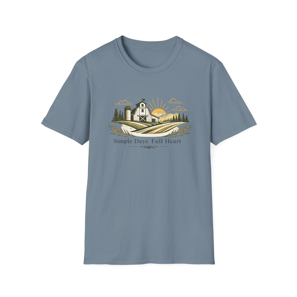 Farmhouse Sunrise T-Shirt — "Simple Days Full Heart" Rustic Country Tee