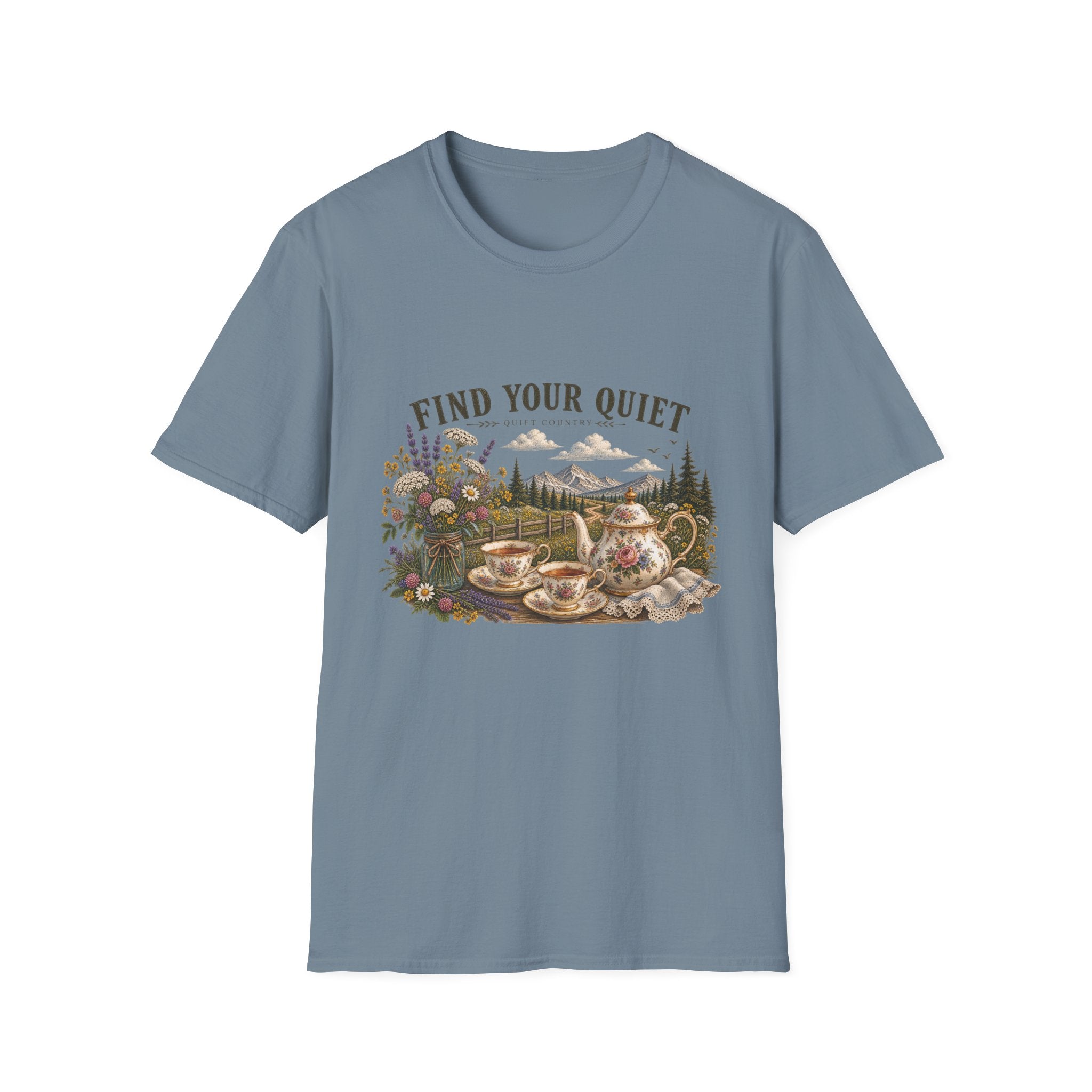 Find Your Quiet T-Shirt — Scenic Cabin Nature Graphic Tee