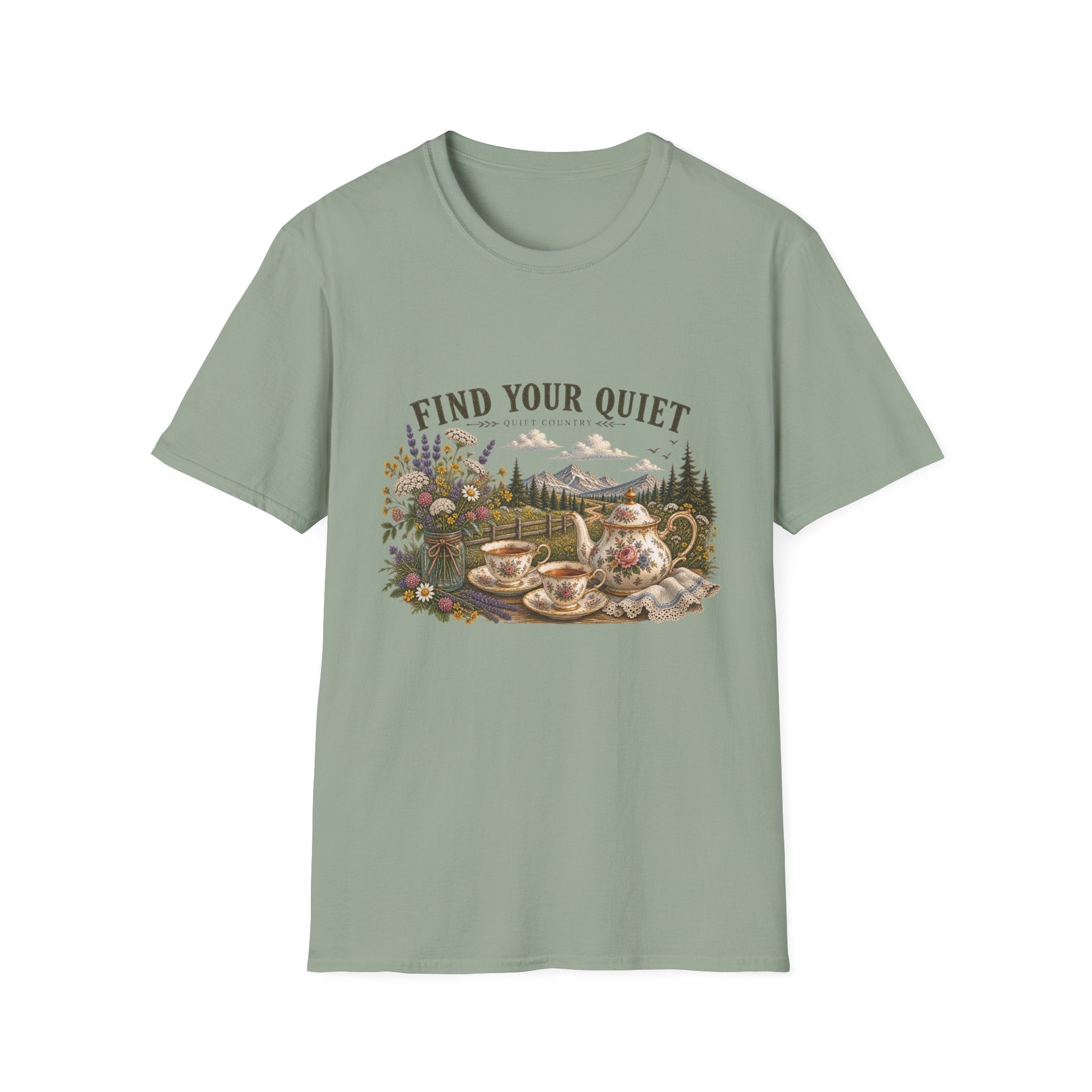 Find Your Quiet T-Shirt — Scenic Cabin Nature Graphic Tee