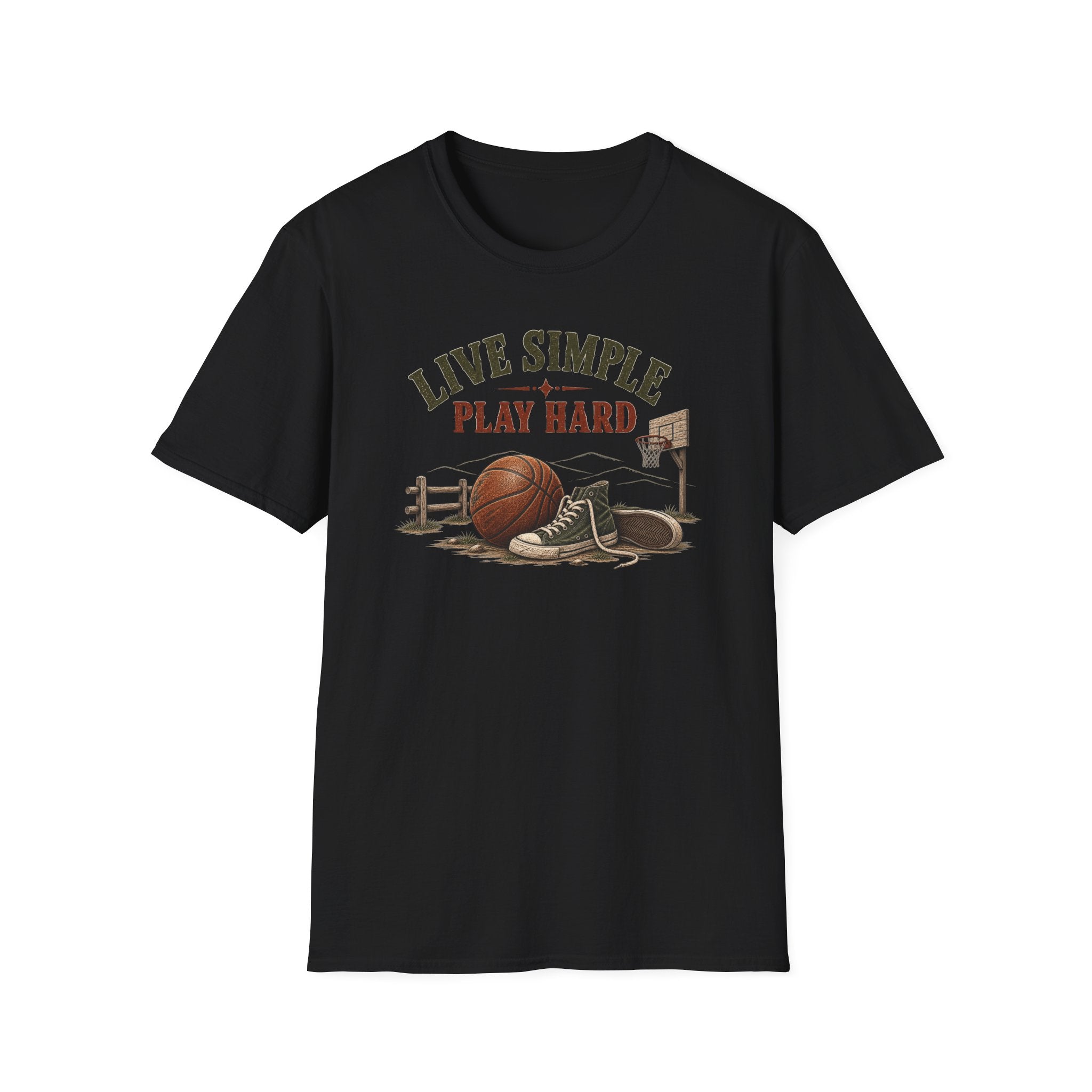 Live Simple Play Hard Basketball T‑Shirt — Casual Sports Tee for Players & Fans