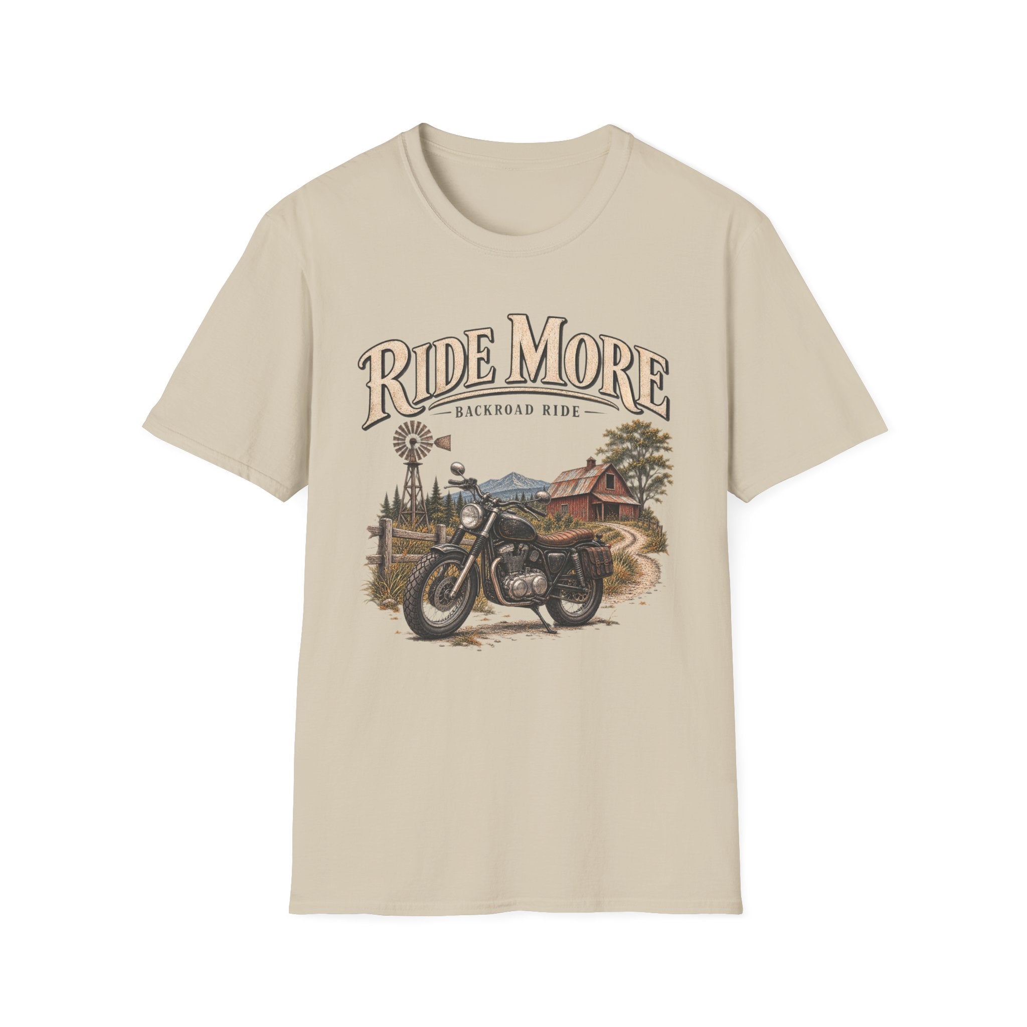 Ride More Motorcycle T-Shirt — Vintage Backroad Biker Graphic