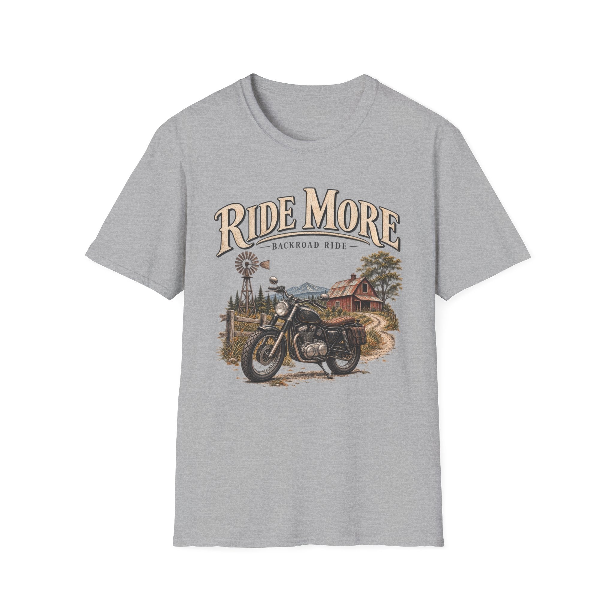 Ride More Motorcycle T-Shirt — Vintage Backroad Biker Graphic