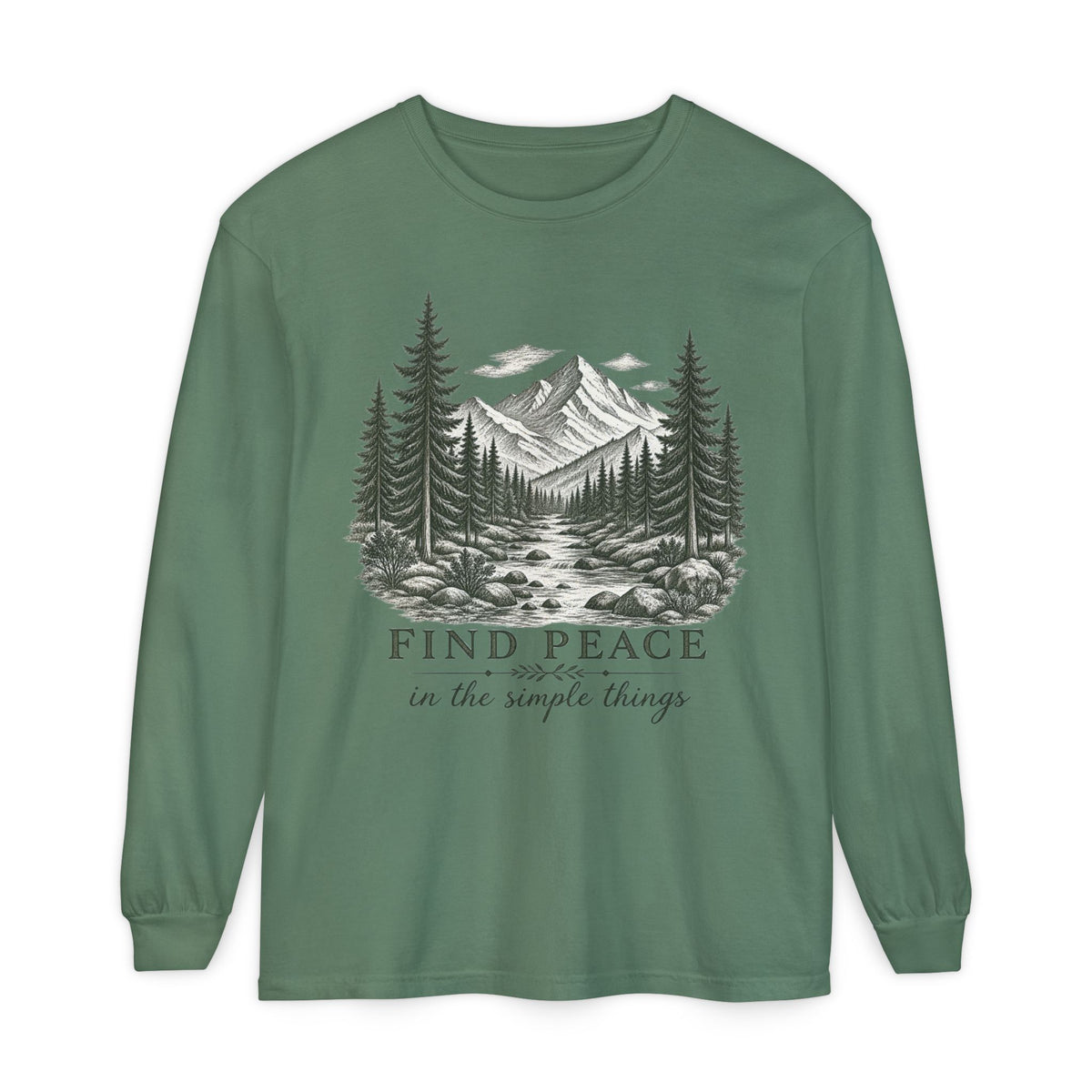 Find Peace Mountain Long Sleeve Tee — "Find Peace in the Simple Things" Nature Shirt
