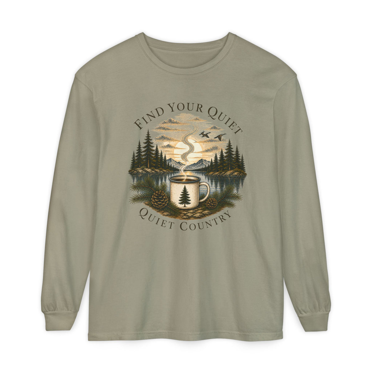 Find Your Quiet Long Sleeve Tee — Quiet Country Camping Graphic