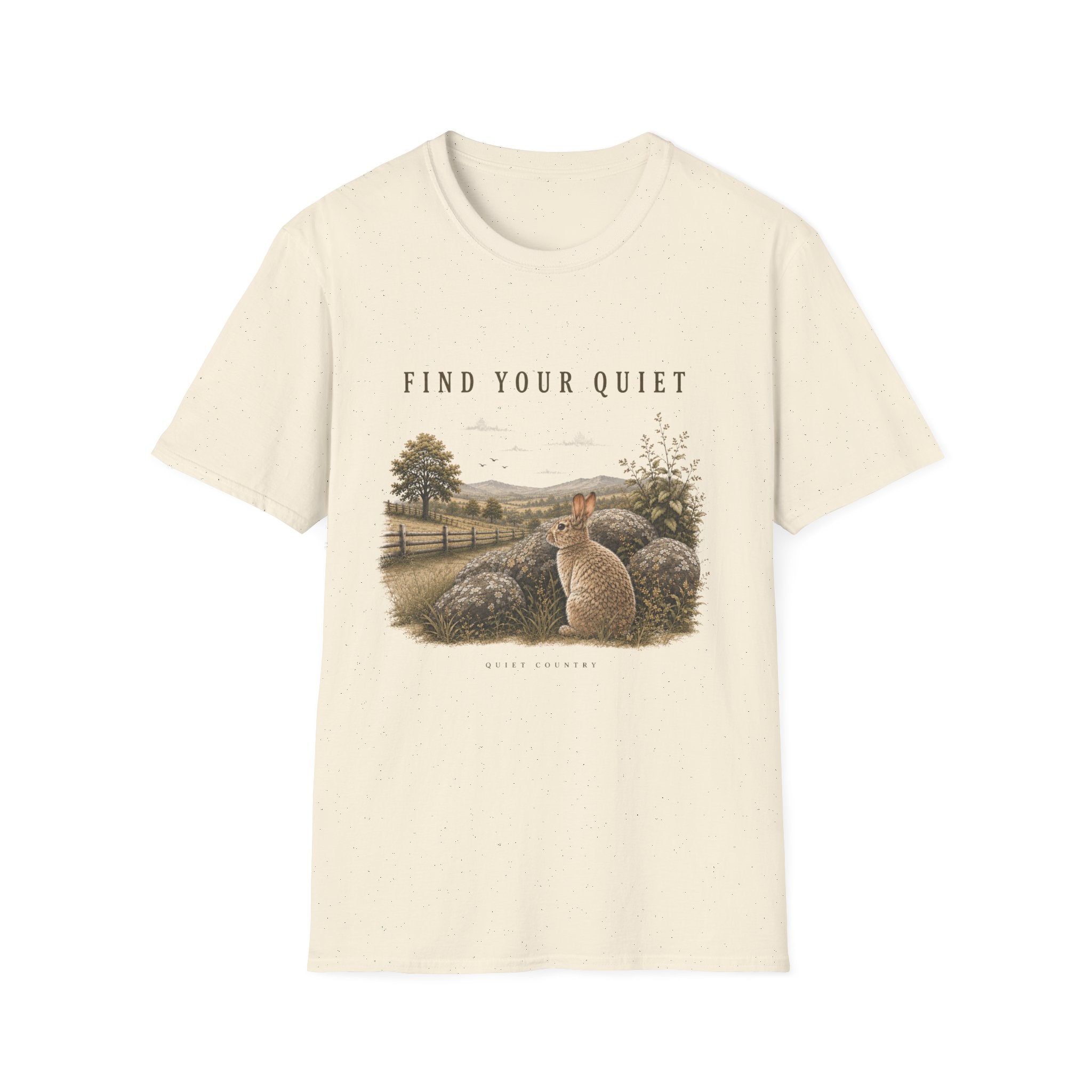 Find Your Quiet T-Shirt — Serene Countryside Rabbit Graphic Tee