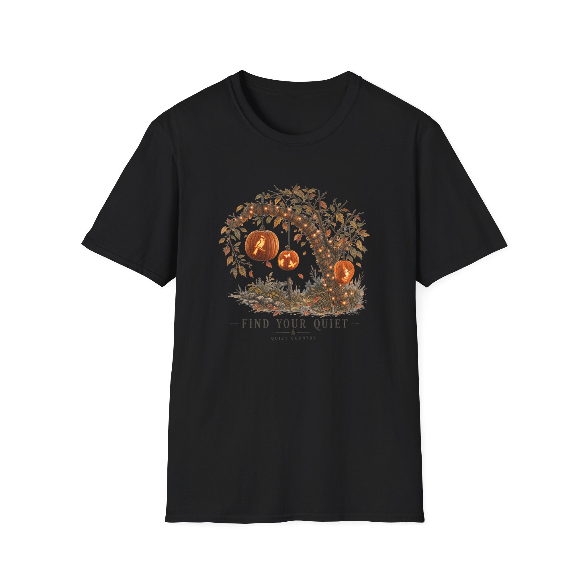 Halloween Pumpkin Tree T‑Shirt — "Find Your Quiet" Cozy Fall Tee