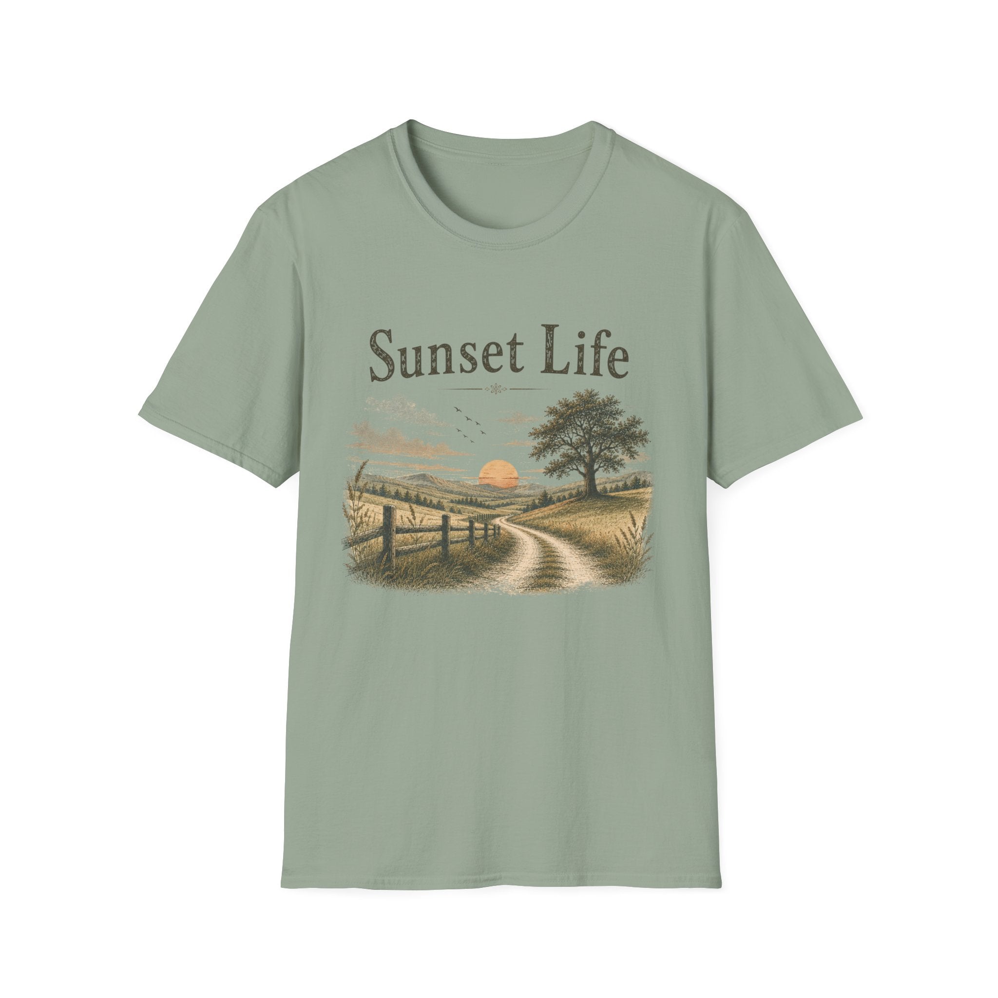 Sunset Life T-Shirt — Rustic Sunset Landscape Tee for Relaxed Outdoor Vibes