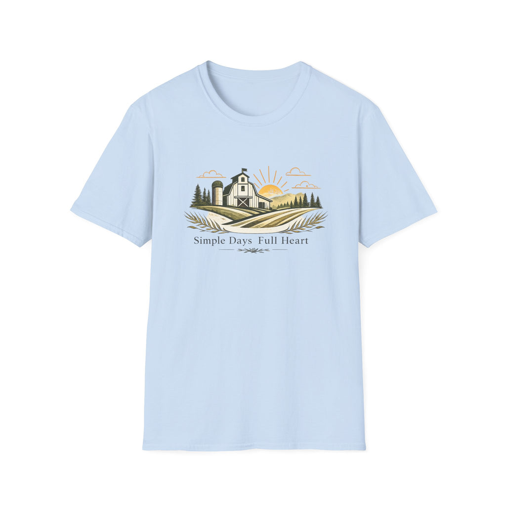 Farmhouse Sunrise T-Shirt — "Simple Days Full Heart" Rustic Country Tee