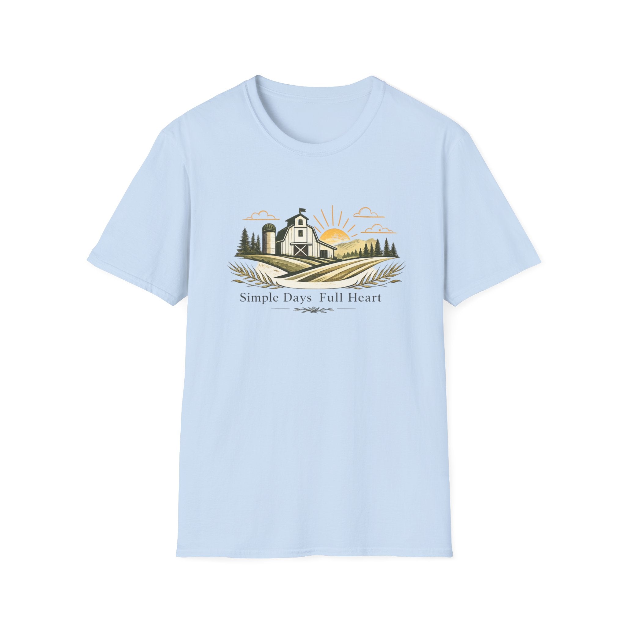 Farmhouse Sunset T-Shirt — "Simple Days Full Heart" Rustic Country Tee
