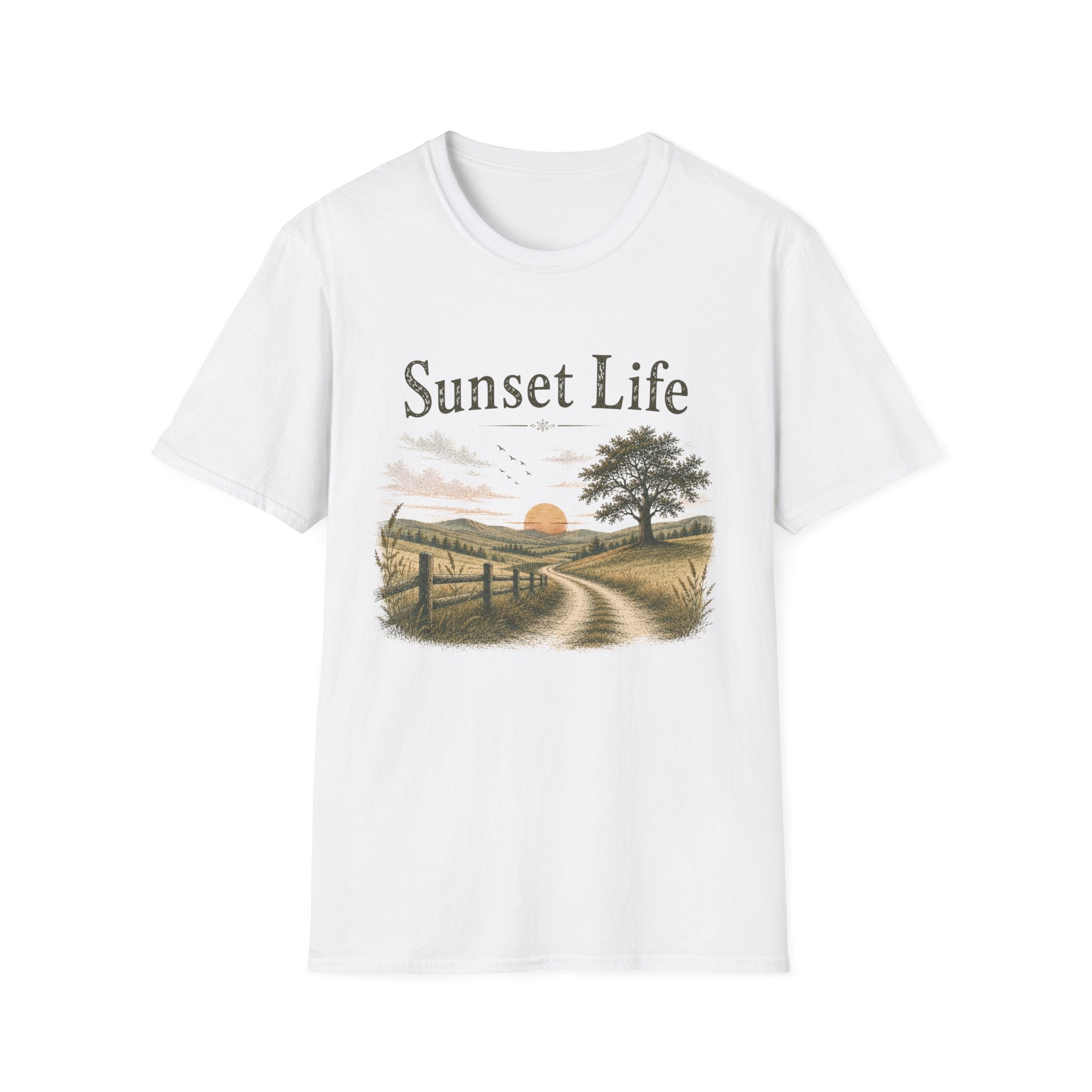 Sunset Life T-Shirt — Rustic Sunset Landscape Tee for Relaxed Outdoor Vibes