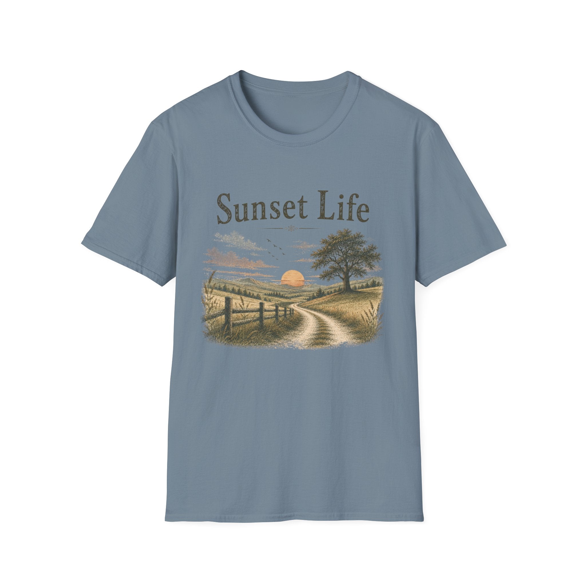 Sunset Life T-Shirt — Rustic Sunset Landscape Tee for Relaxed Outdoor Vibes