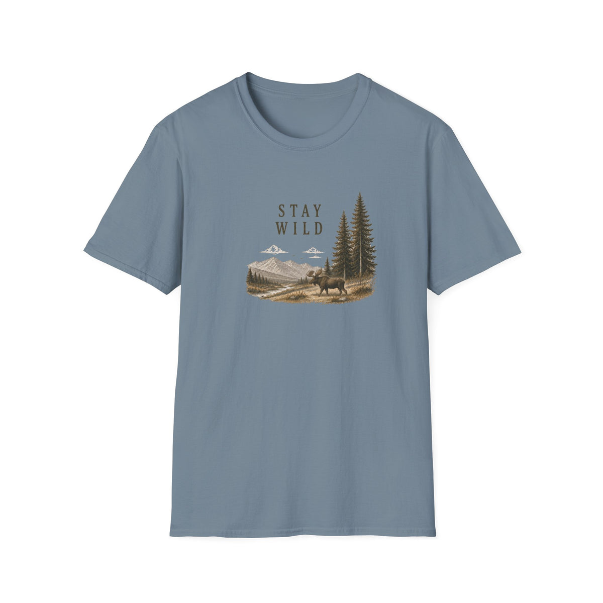 Stay Wild Mountain T-Shirt — Nature Forest Moose Graphic Tee