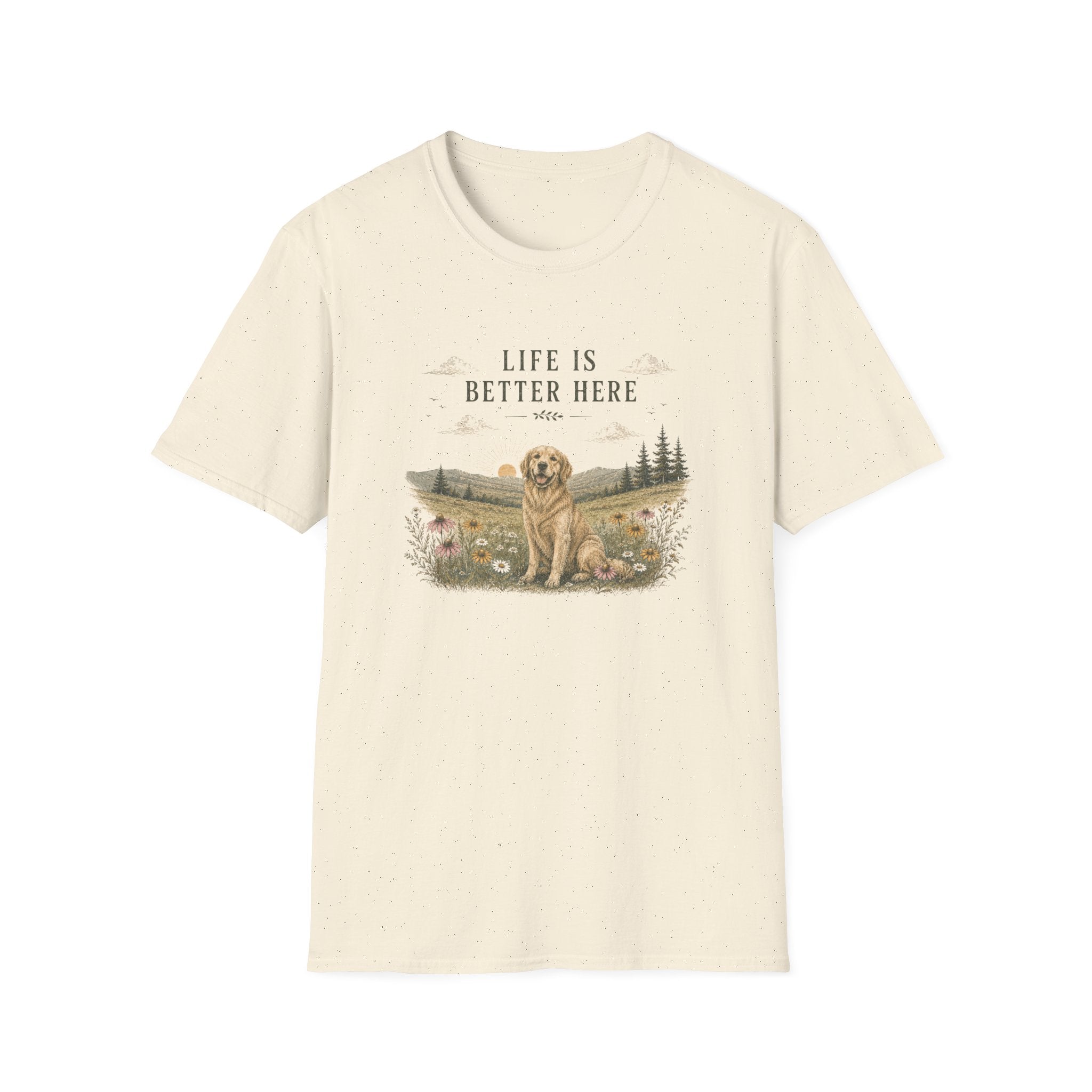 T-Shirt — “Life Is Better Here” Golden Retriever Scenic Tee
