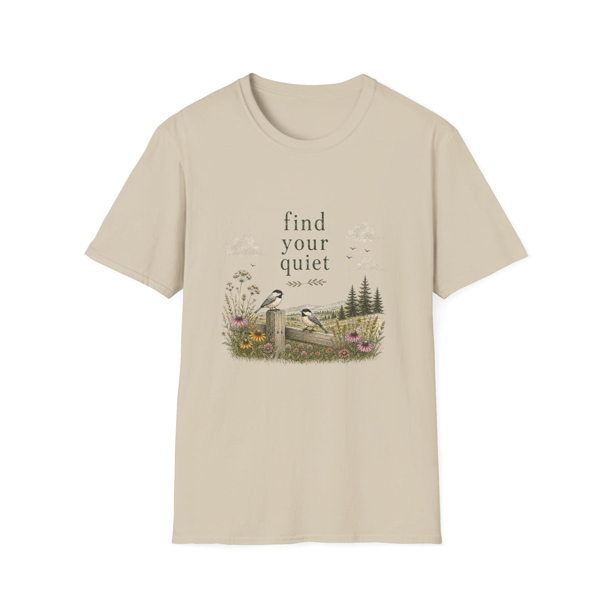 Find Your Quiet Bird T-Shirt — Nature Scene Relaxation Tee