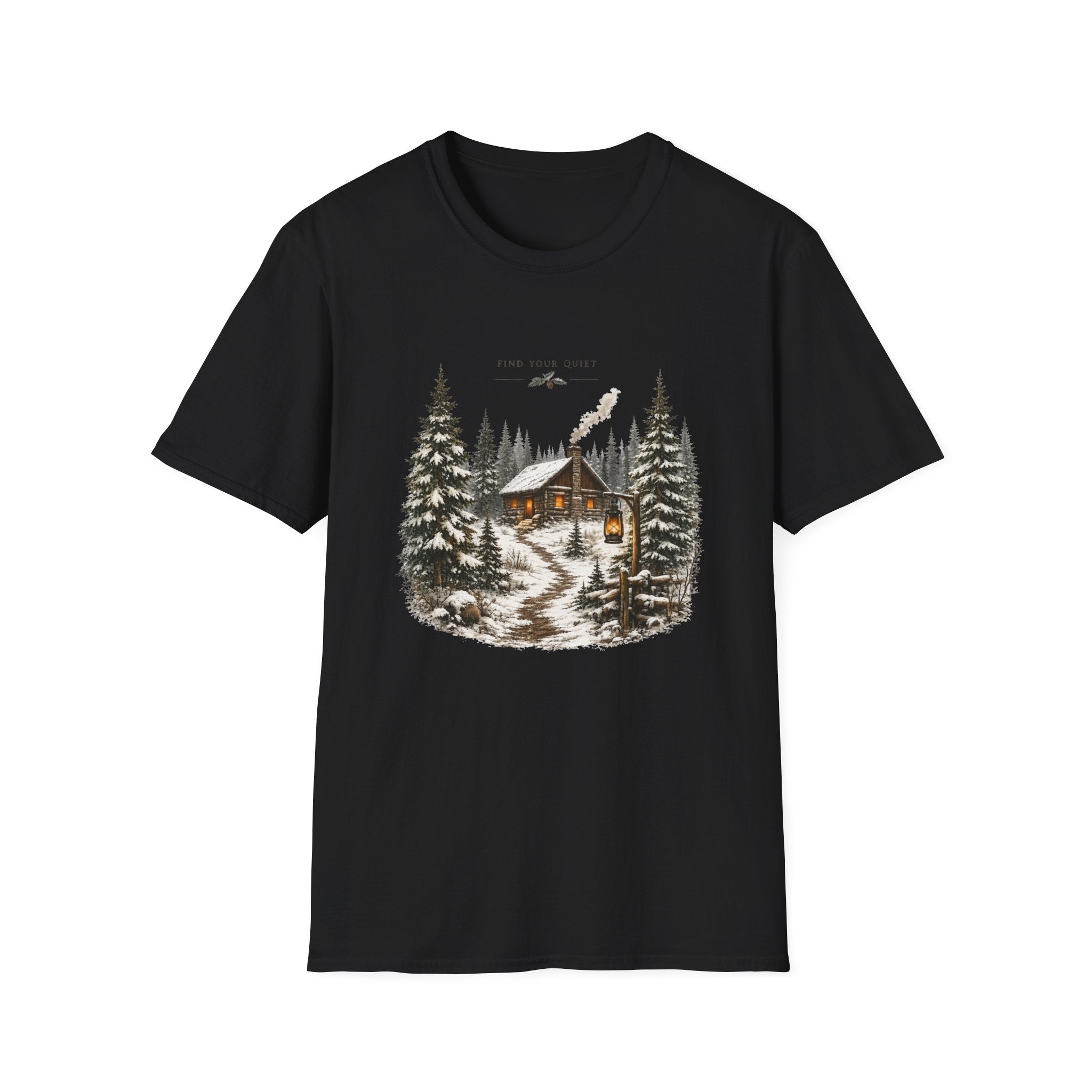 Cabin in the Pines T-Shirt — 'Find Your Quiet' Cozy Winter Graphic Tee