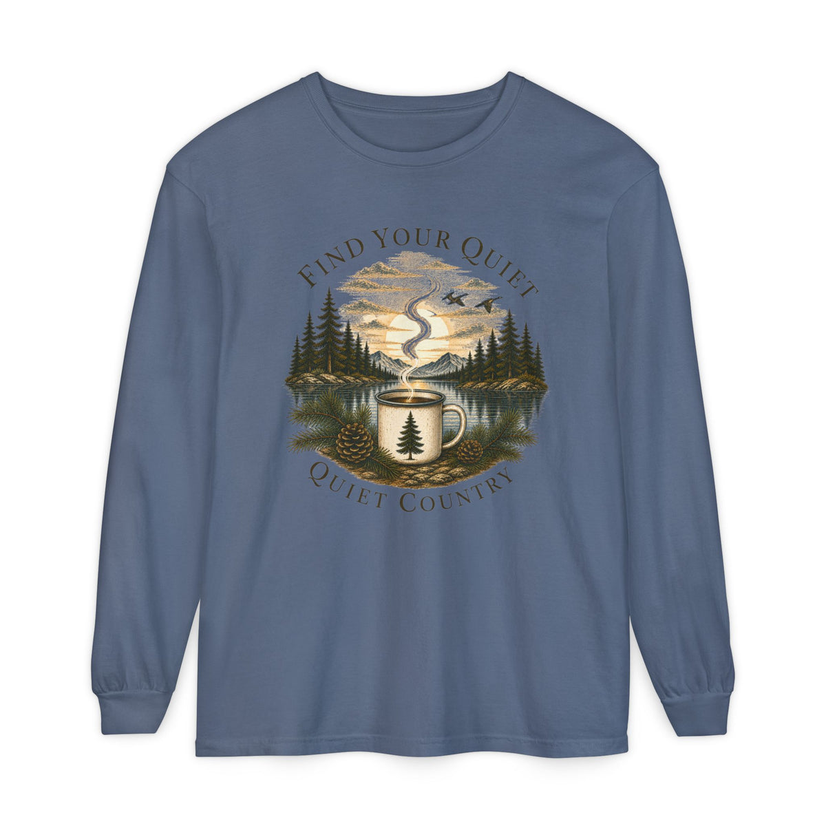 Find Your Quiet Long Sleeve Tee — Quiet Country Camping Graphic
