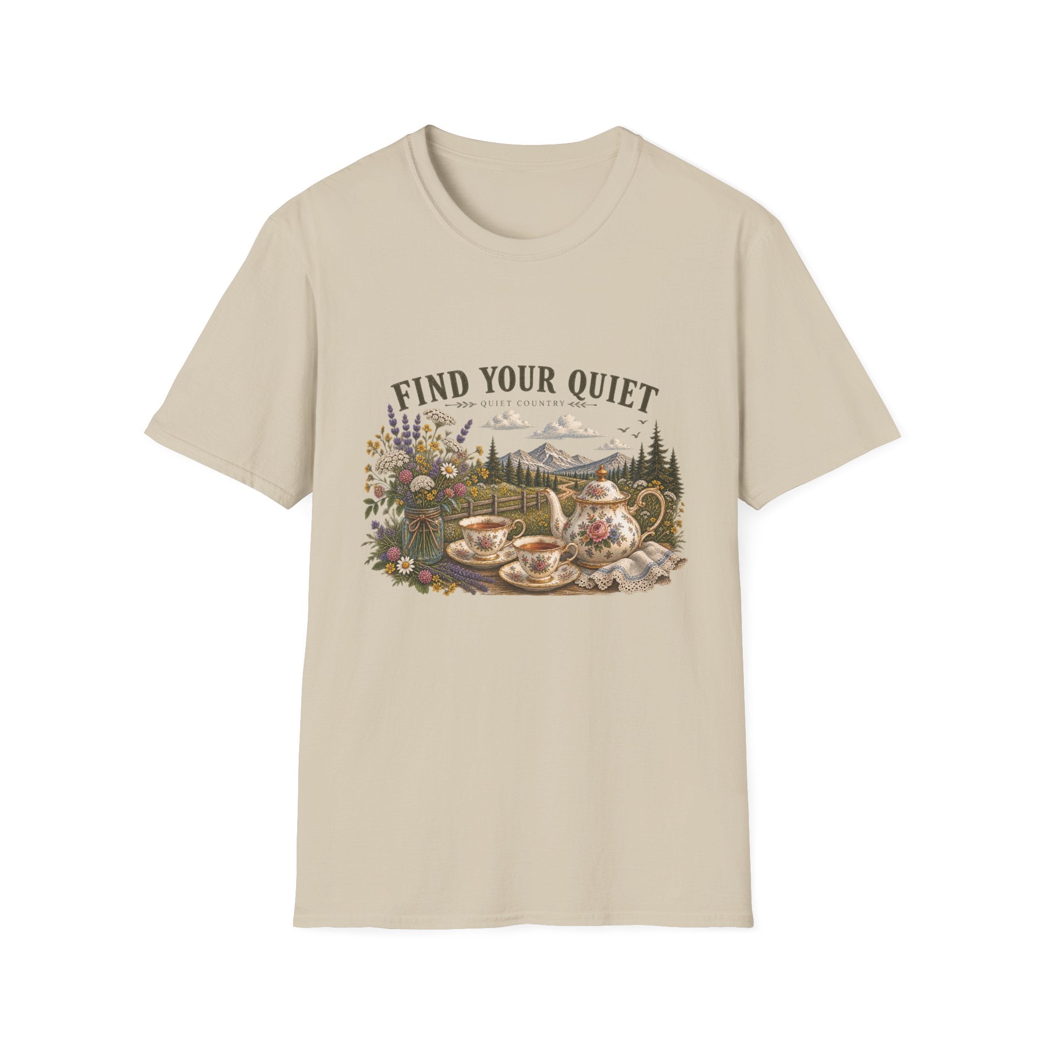 Find Your Quiet T-Shirt — Scenic Cabin Nature Graphic Tee