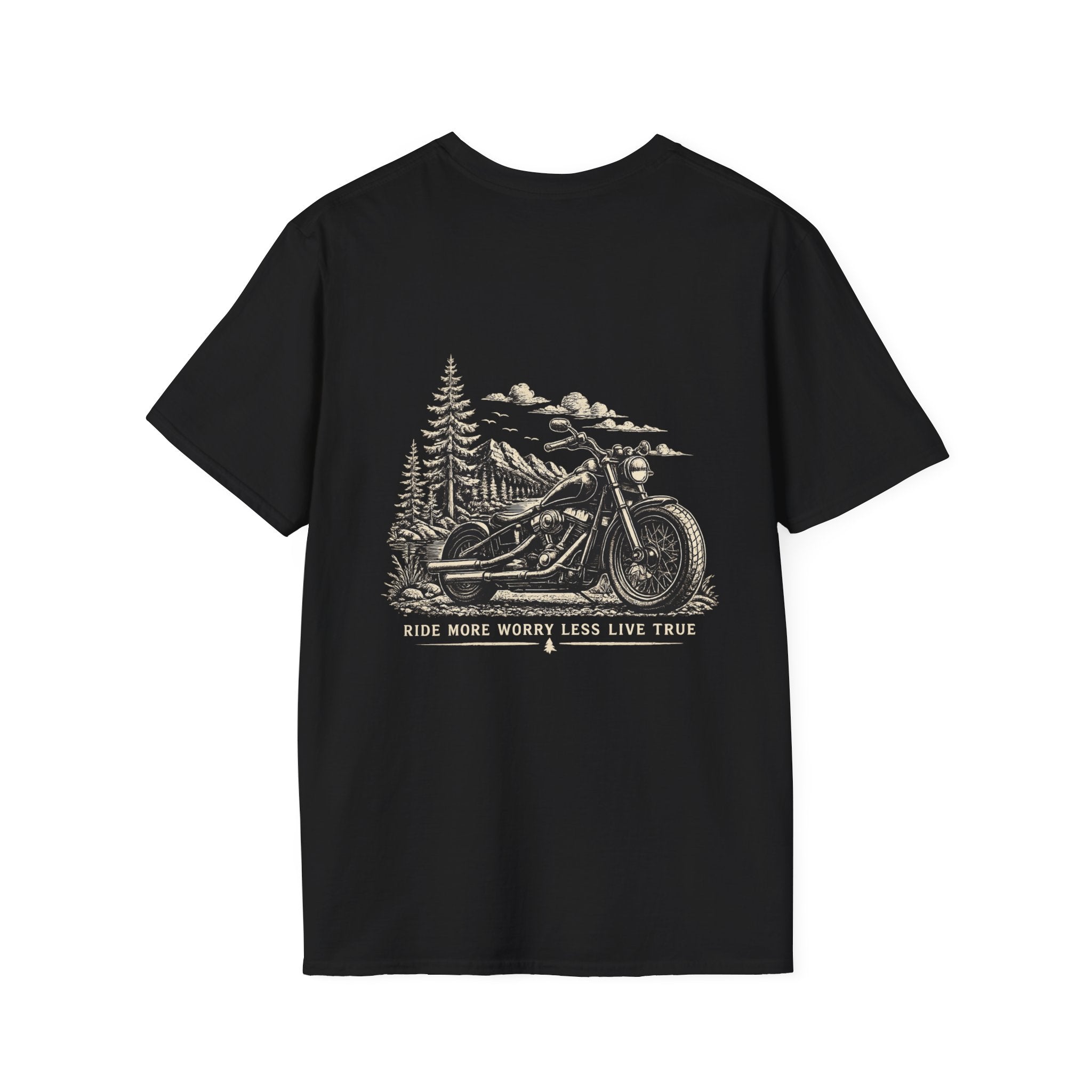 Motorcycle Tee — Classic Black Minimal Everyday T‑Shirt (Back Design)