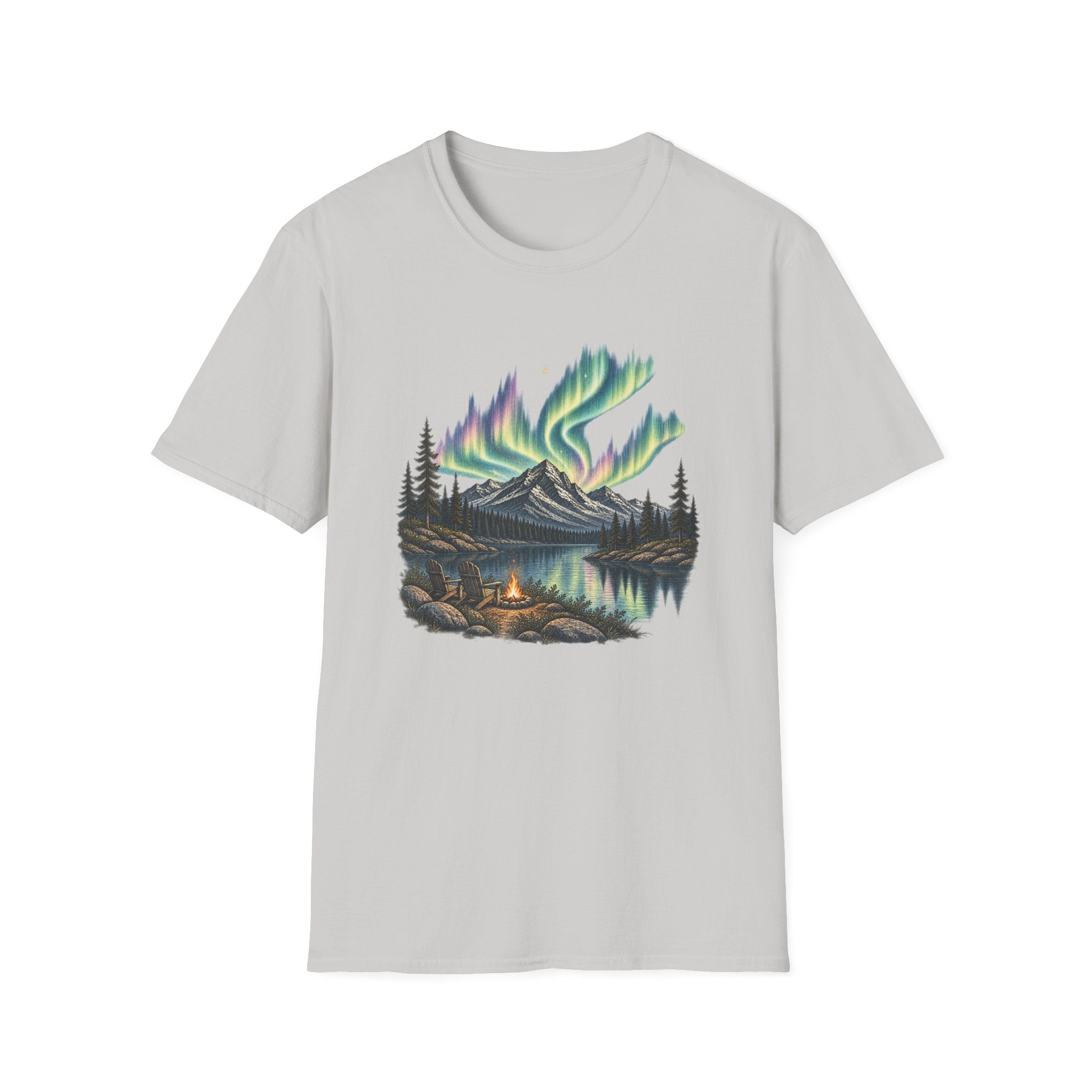 Aurora Mountain Tee — Northern Lights Camping T-Shirt