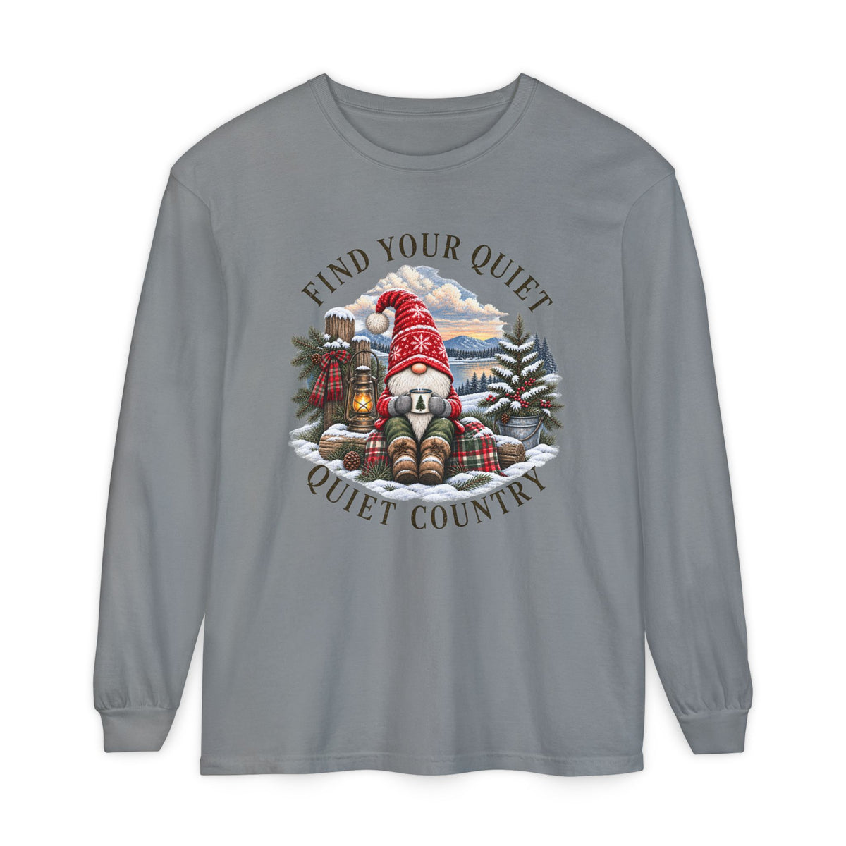 Find Your Quiet Country Long Sleeve — Cozy Gnome Woodland Tee