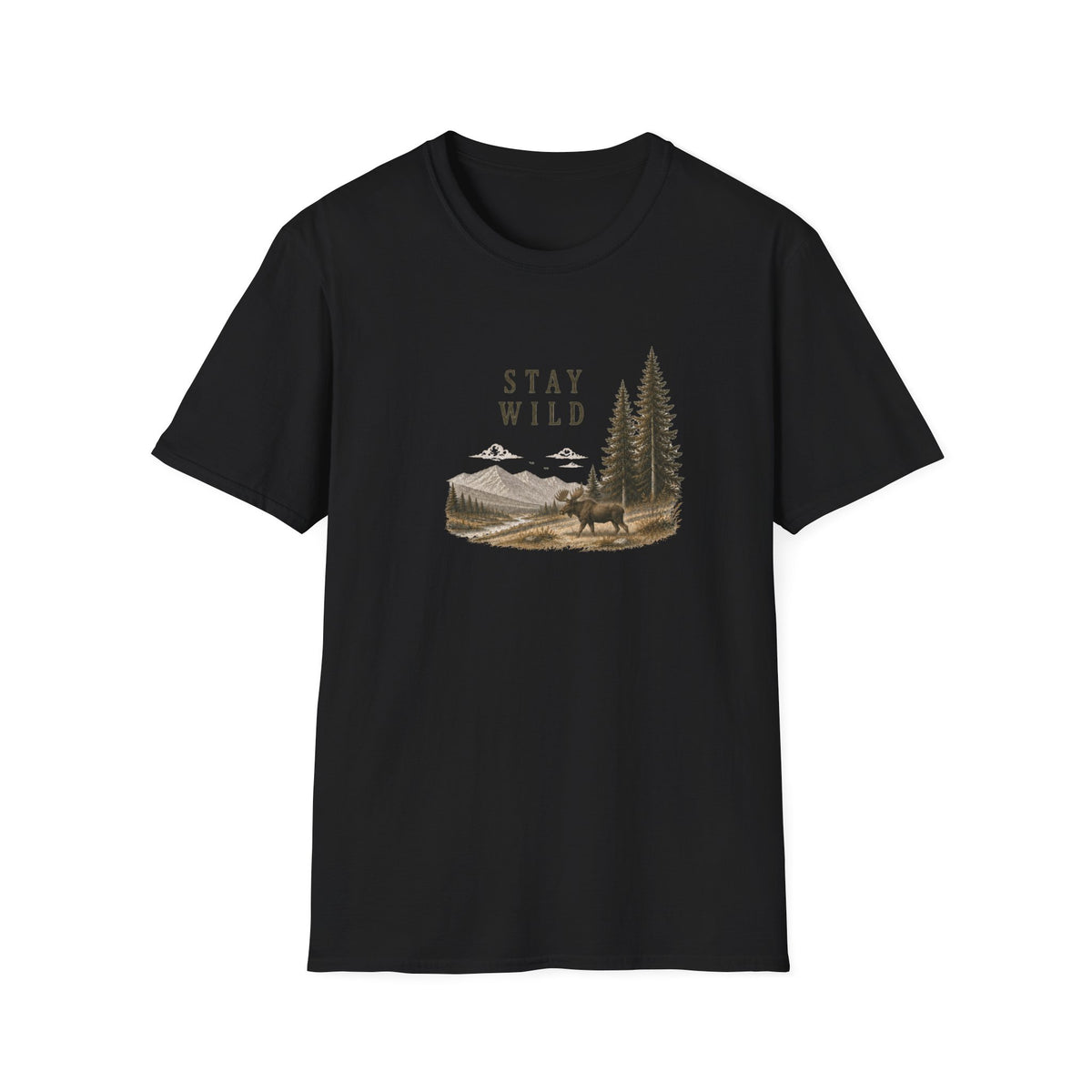 Stay Wild Mountain T-Shirt — Nature Forest Moose Graphic Tee