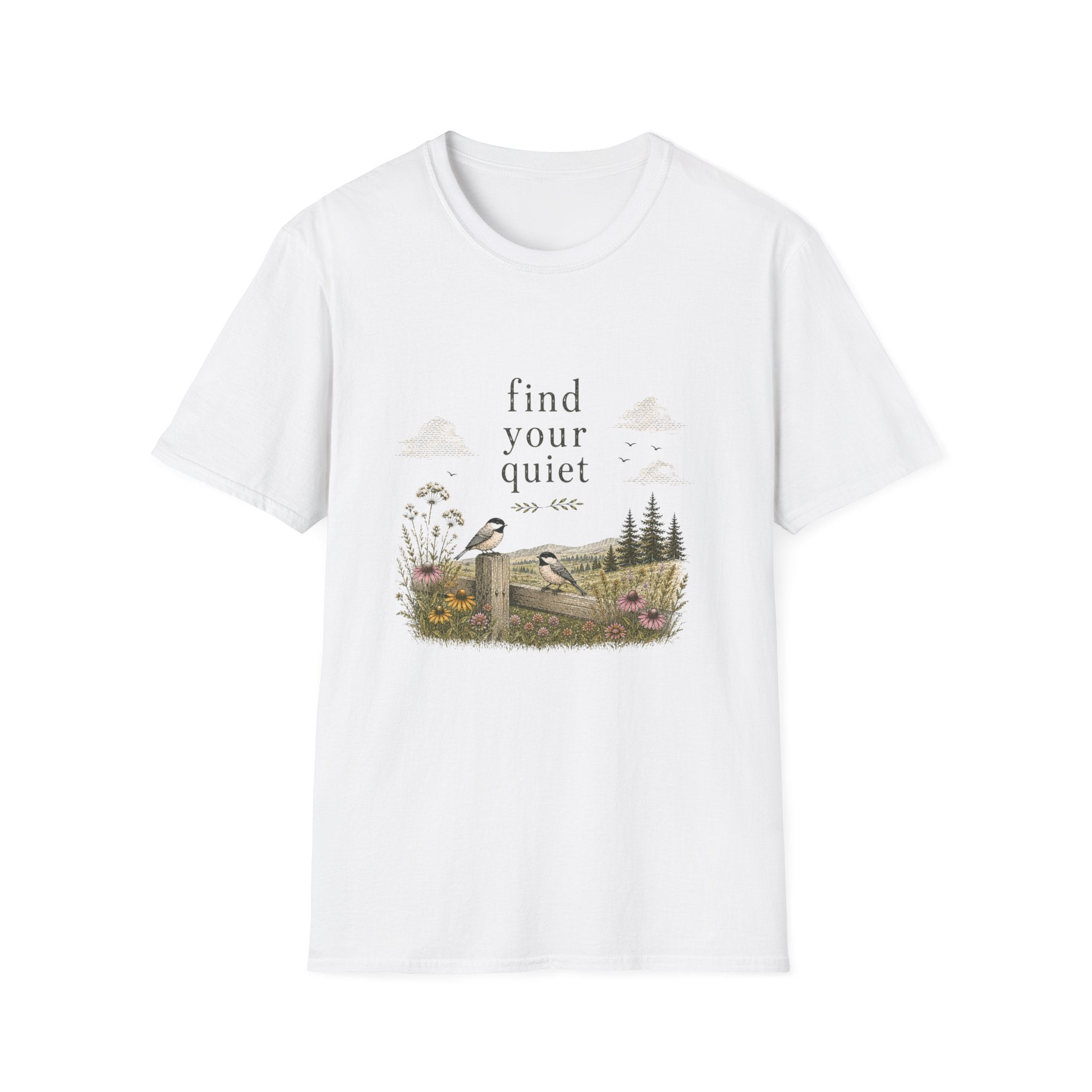 Find Your Quiet Bird T-Shirt — Nature Scene Relaxation Tee