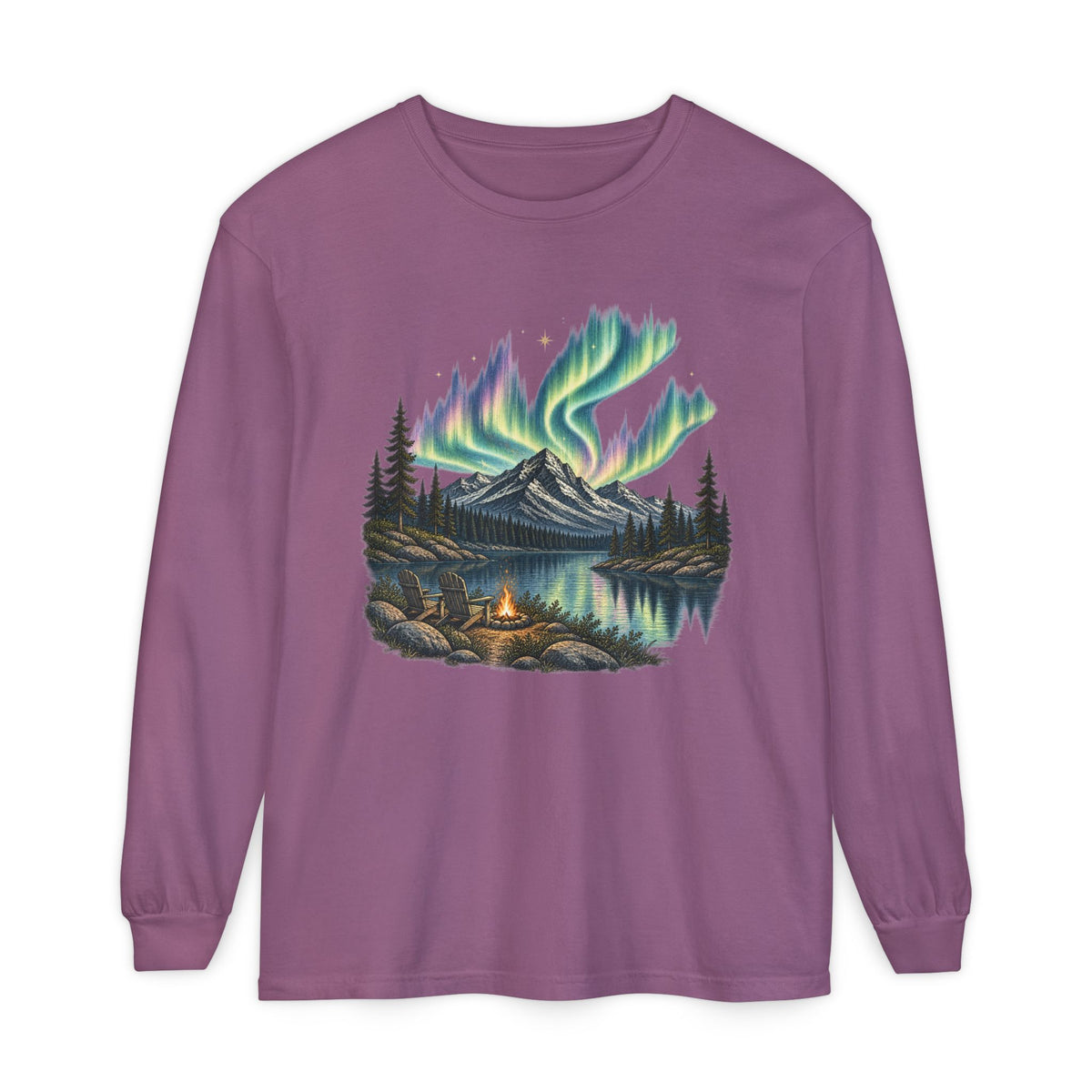 Aurora Night Camping Long Sleeve Tee