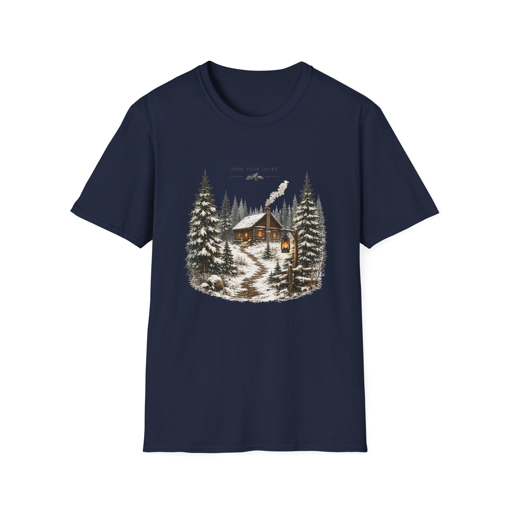 Cabin in the Pines T-Shirt — 'Find Your Quiet' Cozy Winter Graphic Tee