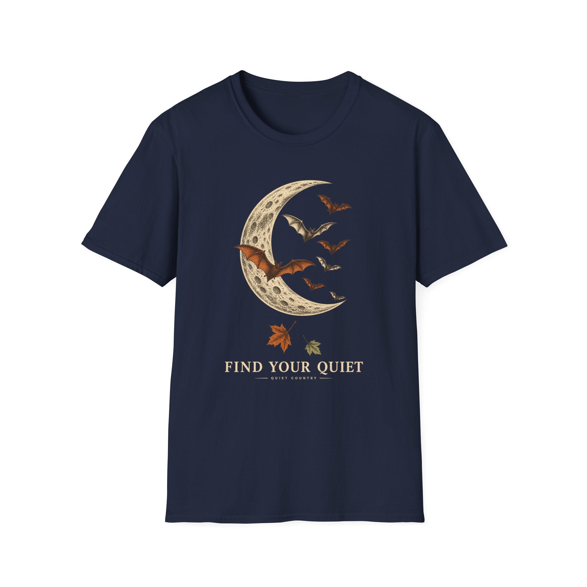 Moon & Bats Graphic Tee — "Find Your Quiet" Relaxed T-Shirt